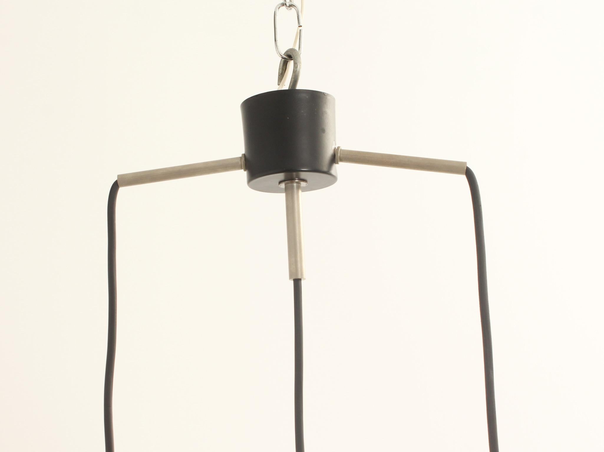 Metal Uno & Östen Kristiansson Triple Drop Ceiling Lamp for Luxus, Sweden, 1950's For Sale