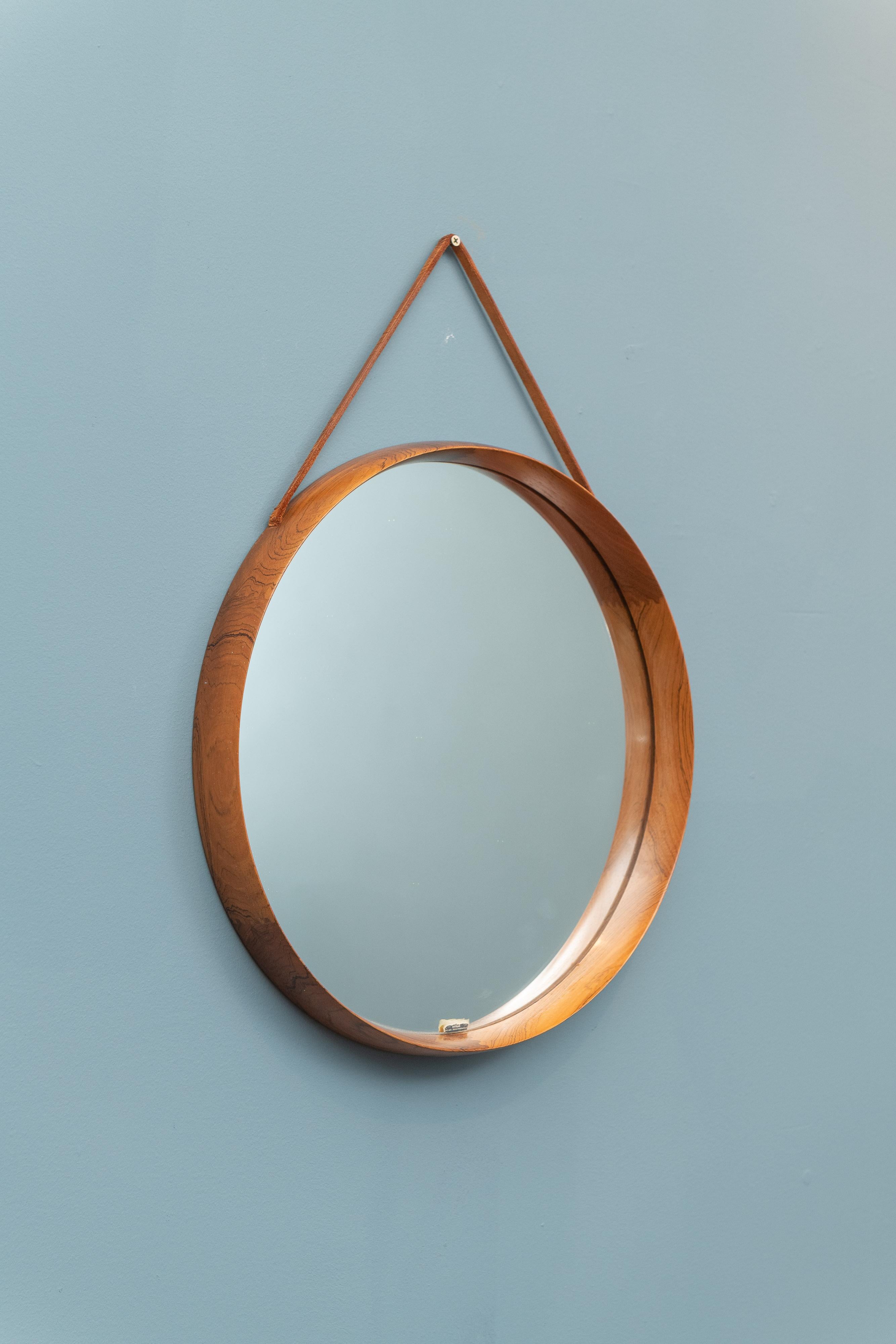 Uno & Östen Kristiansson Wall Mirror in Teak and Leather In Good Condition In San Francisco, CA