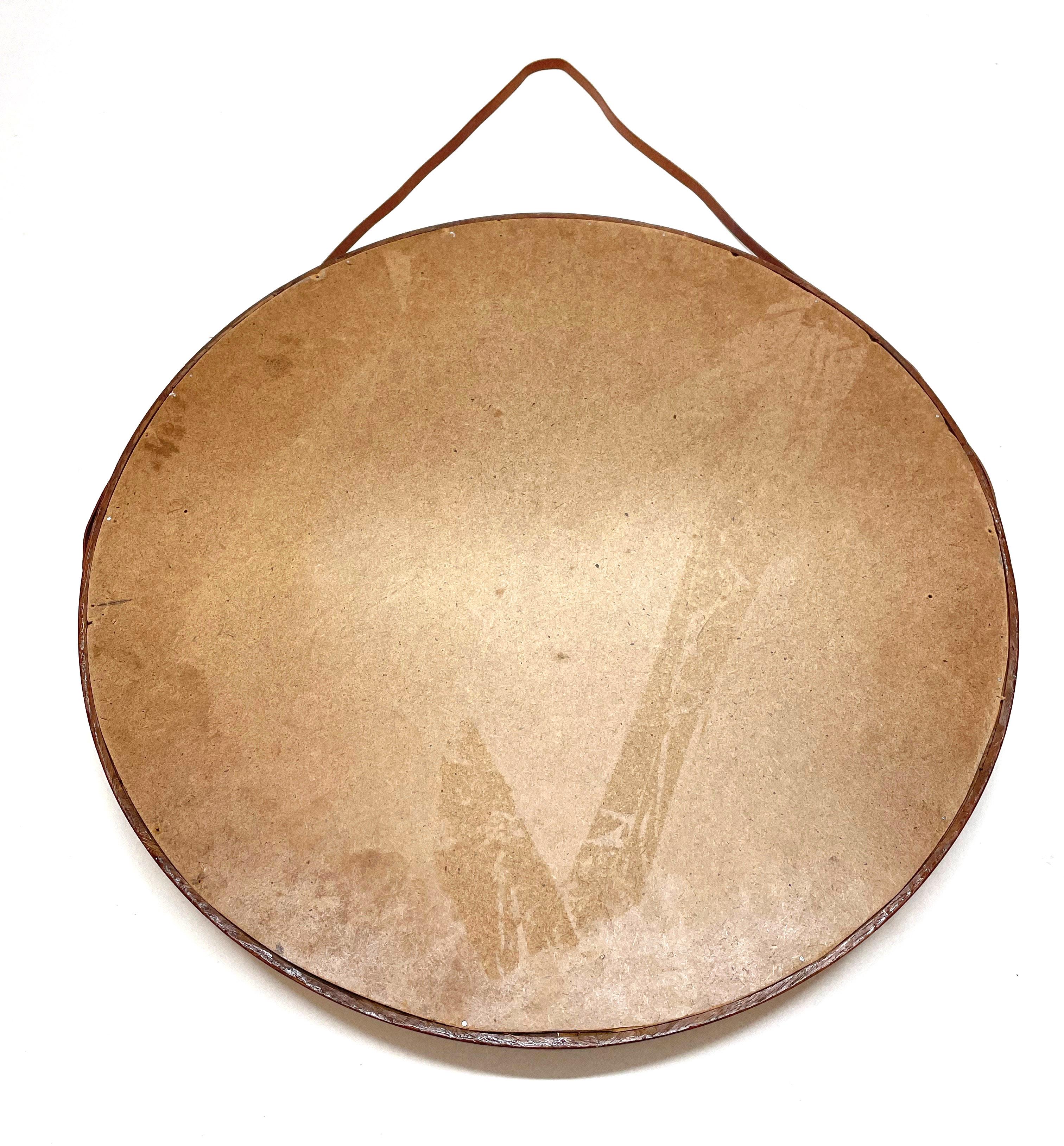 Uno & Östen Kristiansson Wood and Leather Swedish Wall Mirror for Luxus, 1960s For Sale 9