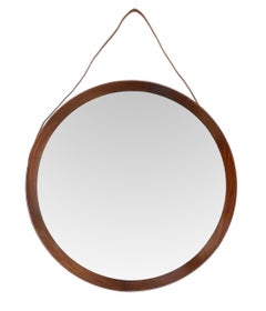 Uno & Östen Kristiansson Wood and Leather Swedish Wall Mirror for Luxus, 1960s