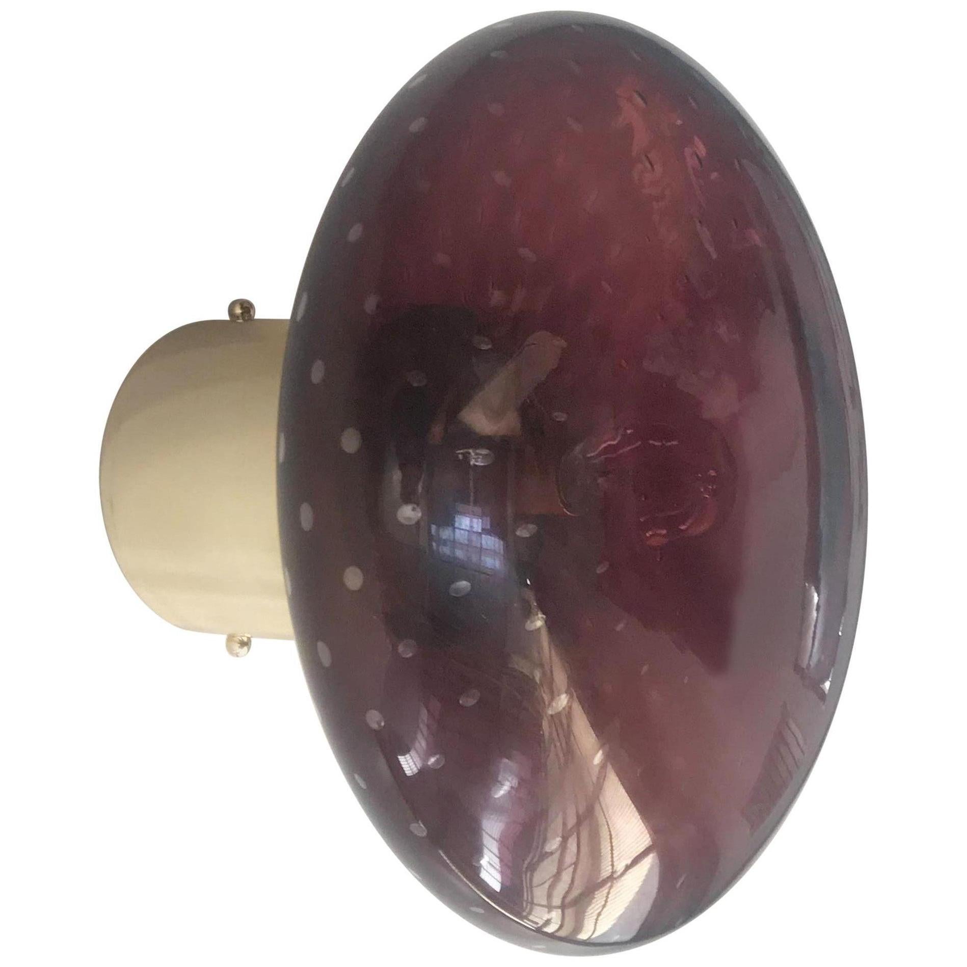 Italian flush mount with Murano glass shade and brass frame / Made in Italy
Designed by Fabio Ltd, inspired by Angelo Lelli and Arredoluce styles
1 light / E12 or E14 type / max 40W each
Diameter: 12 inches / Height: 9.5 inches
Order only / This