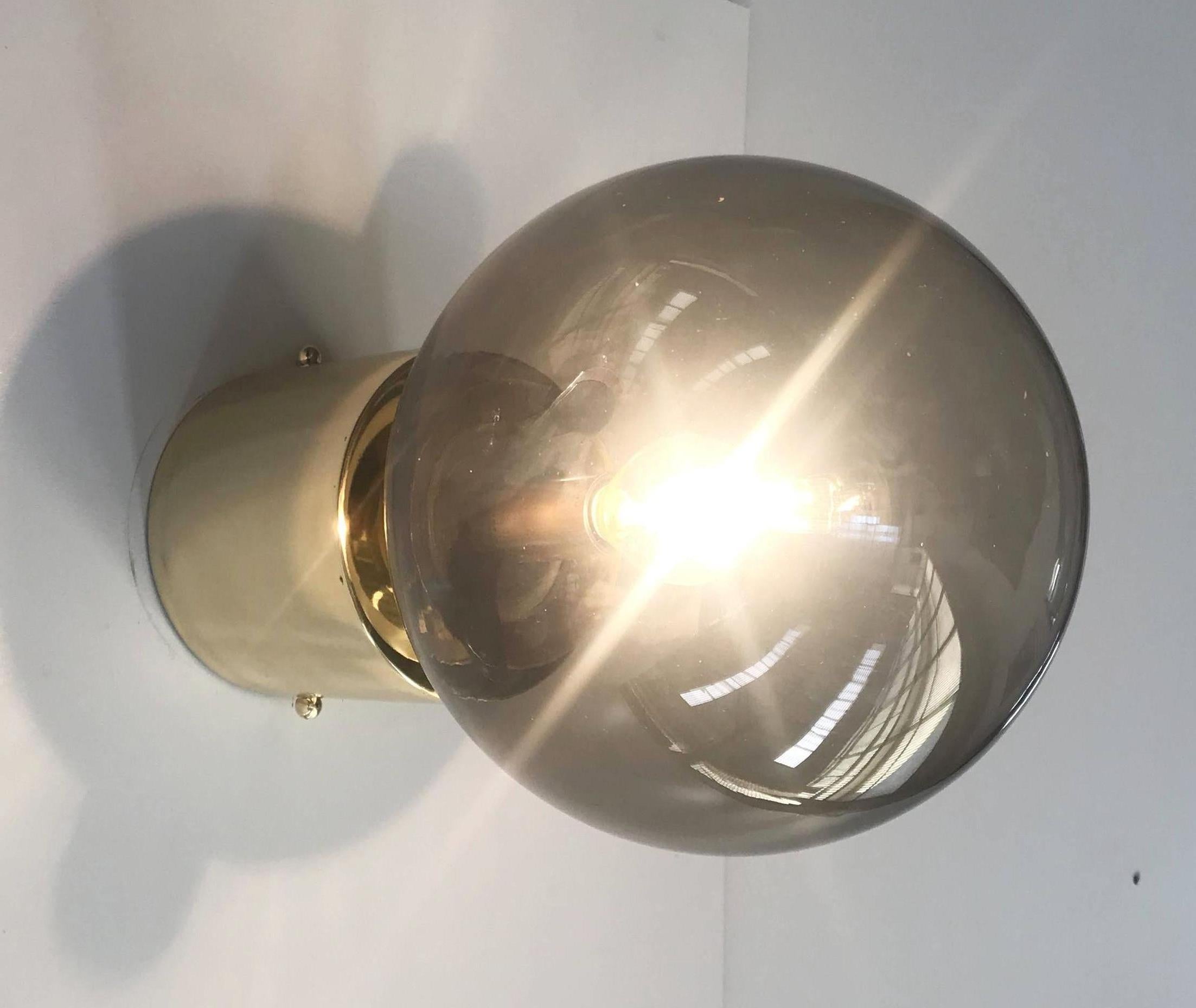 Italian flush mount with Murano glass globe and brass frame / Made in Italy
Designed by Fabio Ltd, inspired by Angelo Lelli and Arredoluce styles
1 light / E12 or E14 type / max 40W
Height: 12.5 inches / Diameter: 8 inches
Order only / This item