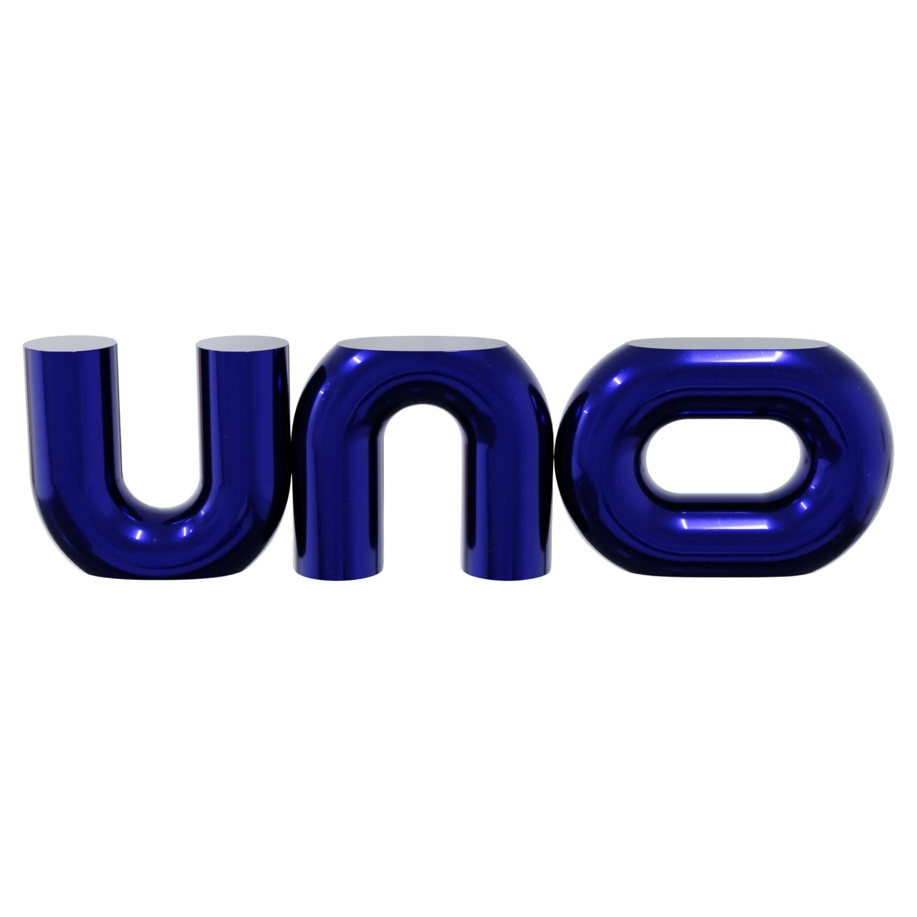 Uno Sculptural Luxury Console Table in Blue Chrome Lacquer by MainGUILTY For Sale