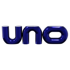 Uno Sculptural Luxury Console Table in Blue Chrome Lacquer by MainGUILTY