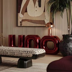 Uno Sculptural Luxury Console Table in Red Chrome Lacquer by MainGUILTY