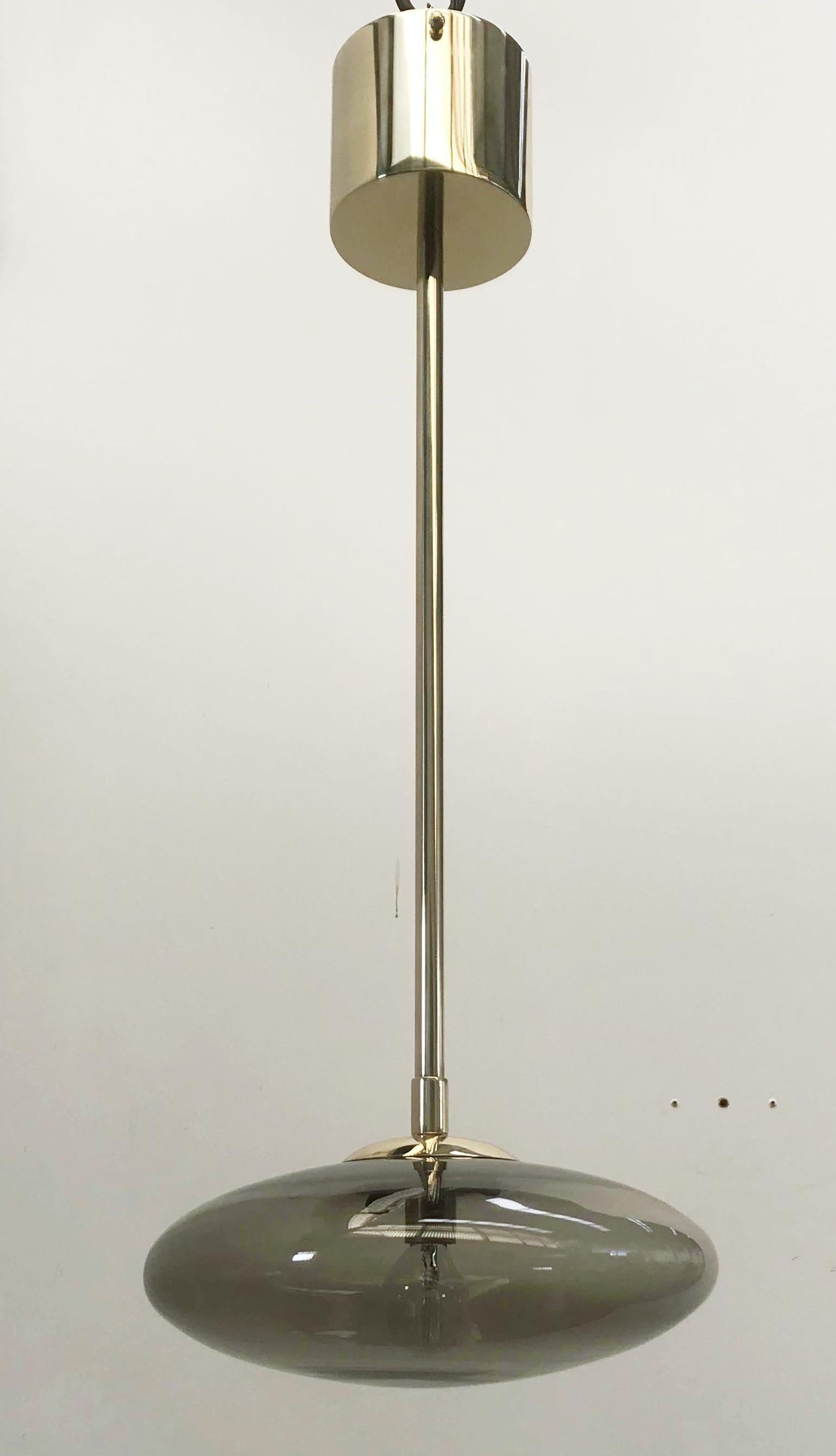 Italian pendant with Murano glass shade, mounted on brass frame / Made in Italy
Designed by Fabio Ltd, inspired by Angelo Lelli and Arredoluce styles
1 light / E12 or E14 type / max 40W each
Height: 26.5 inches / Diameter: 12 inches
Order Only /