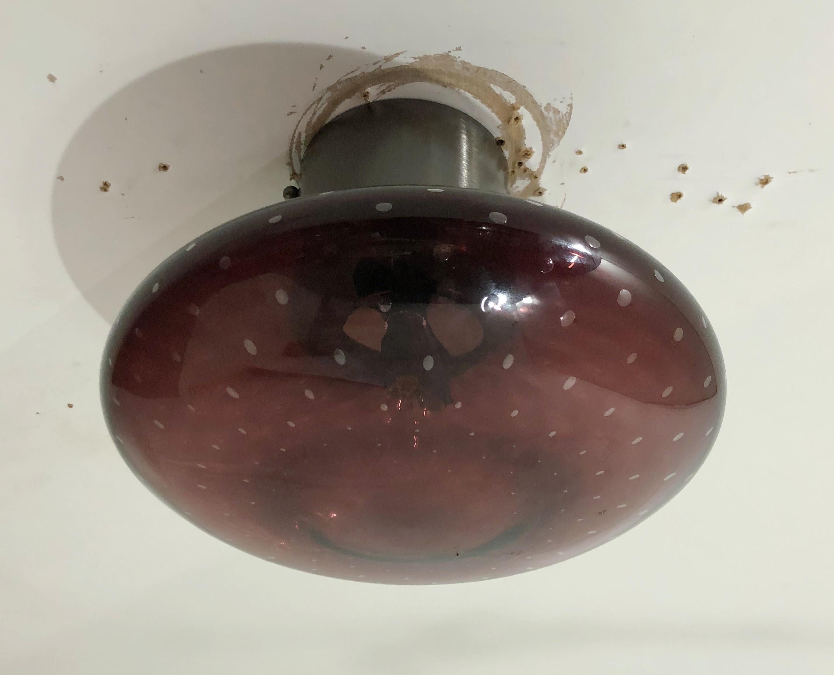 Italian flush mount with Murano glass shade and brass frame shown in satin black nickel finish / Made in Italy
Designed by Fabio Ltd, inspired by Angelo Lelli and Arredoluce styles
1 light / E12 or E14 type / max 40W each
Diameter: 12 inches /