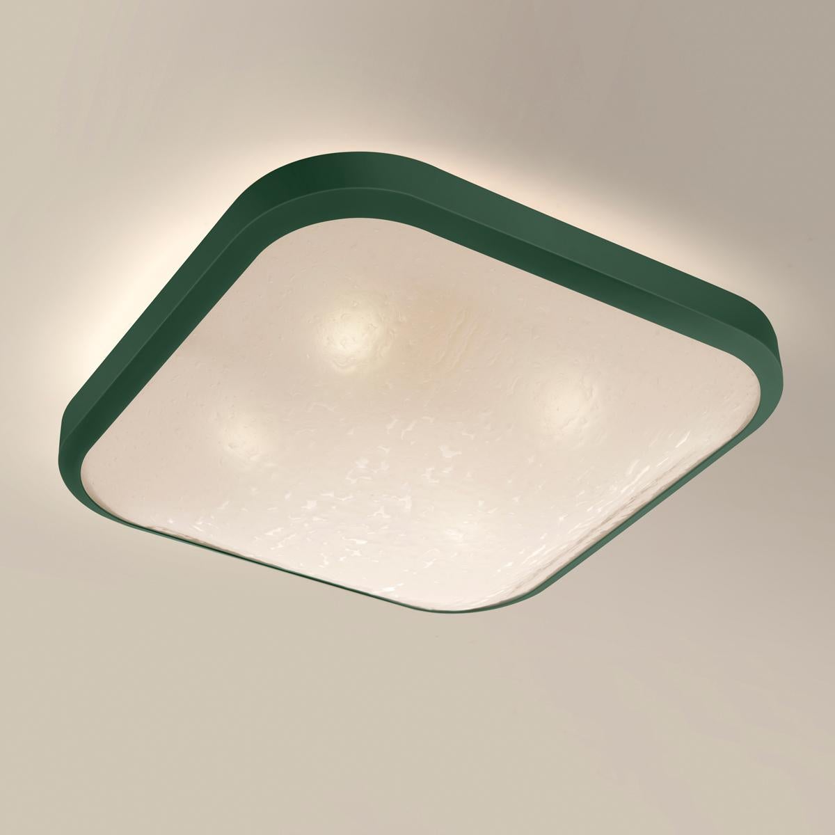 Modern Uno Square Ceiling Light by Gaspare Asaro-Alpine Green and Satin Brass Finish For Sale