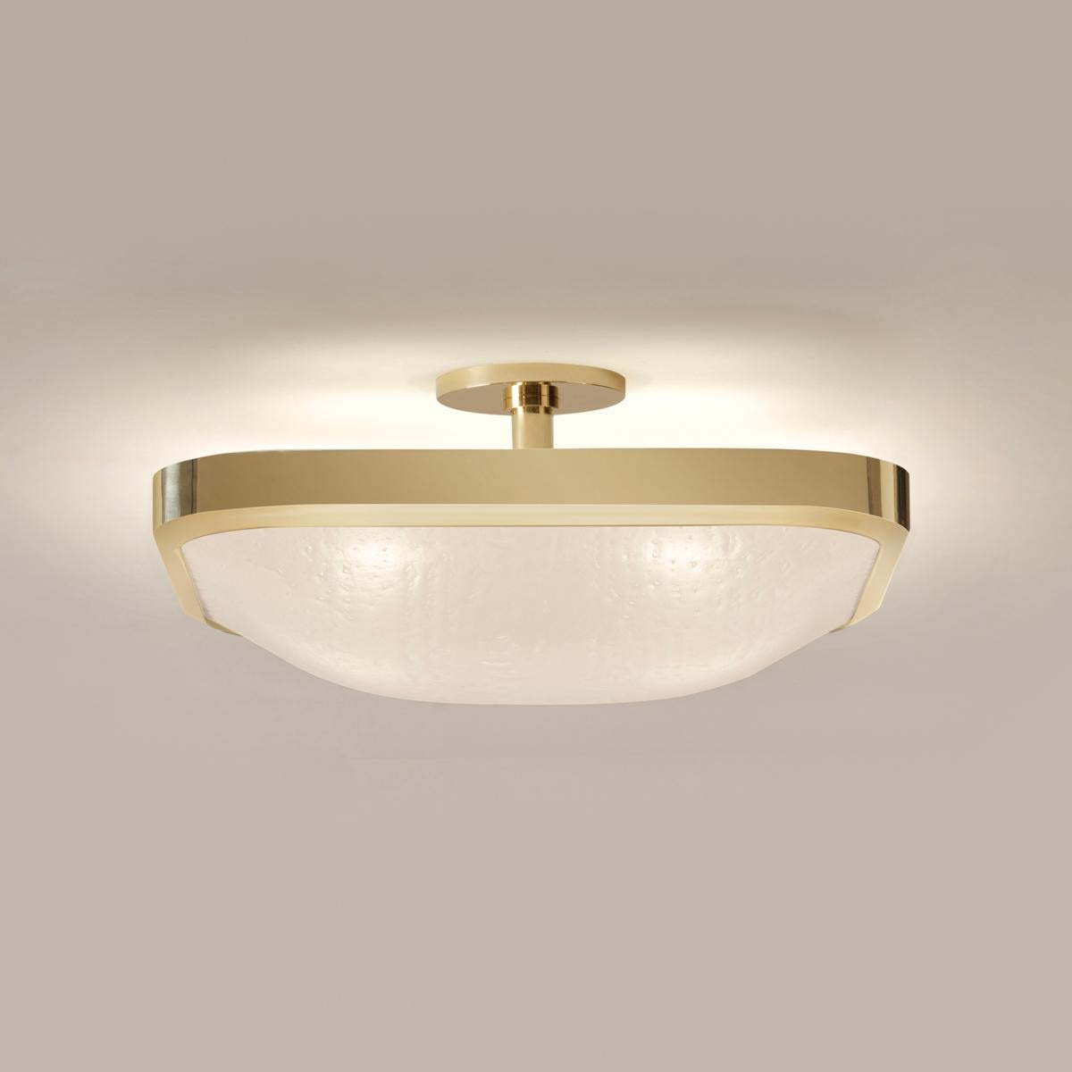 Uno Square Ceiling Light by Gaspare Asaro-Alpine Green and Satin Brass Finish In New Condition For Sale In New York, NY