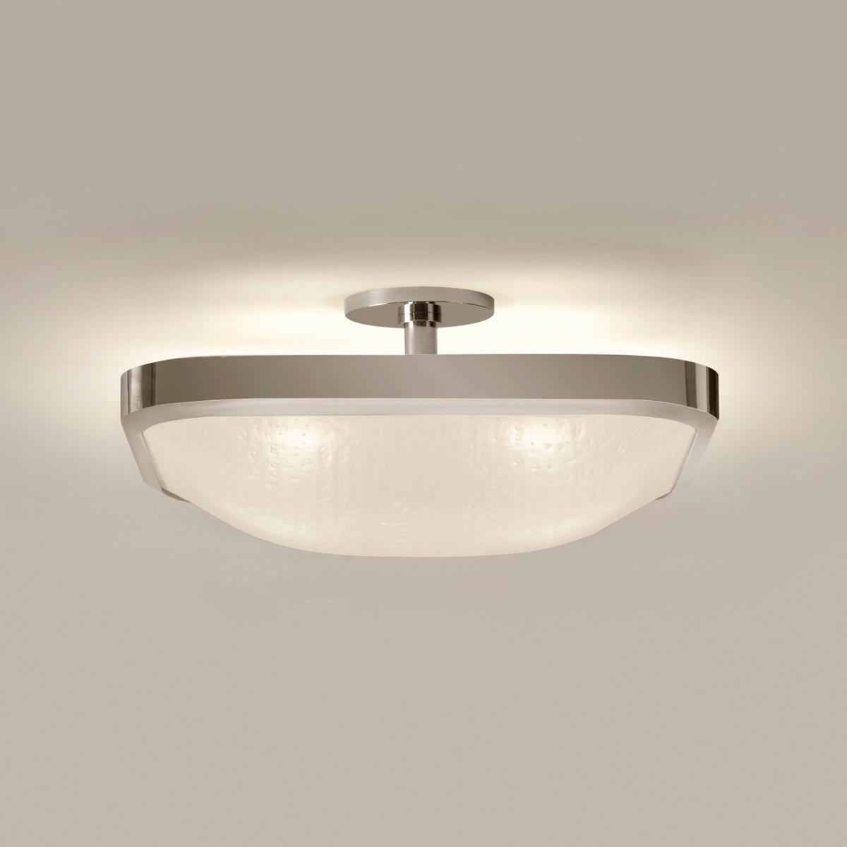The Uno Square ceiling light exemplifies simple elegance via its clean profile designed around a single Murano glass shade.

Shown in the primary images in polished nickel-subsequent pictures show the fixture in other featured finishes.

Starting at