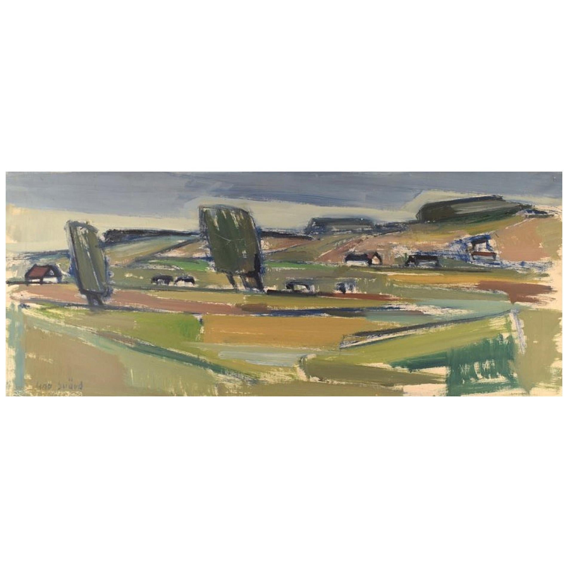 Uno Svrd, Suède, huile sur toile, paysage moderniste, années 1960-1970 en vente