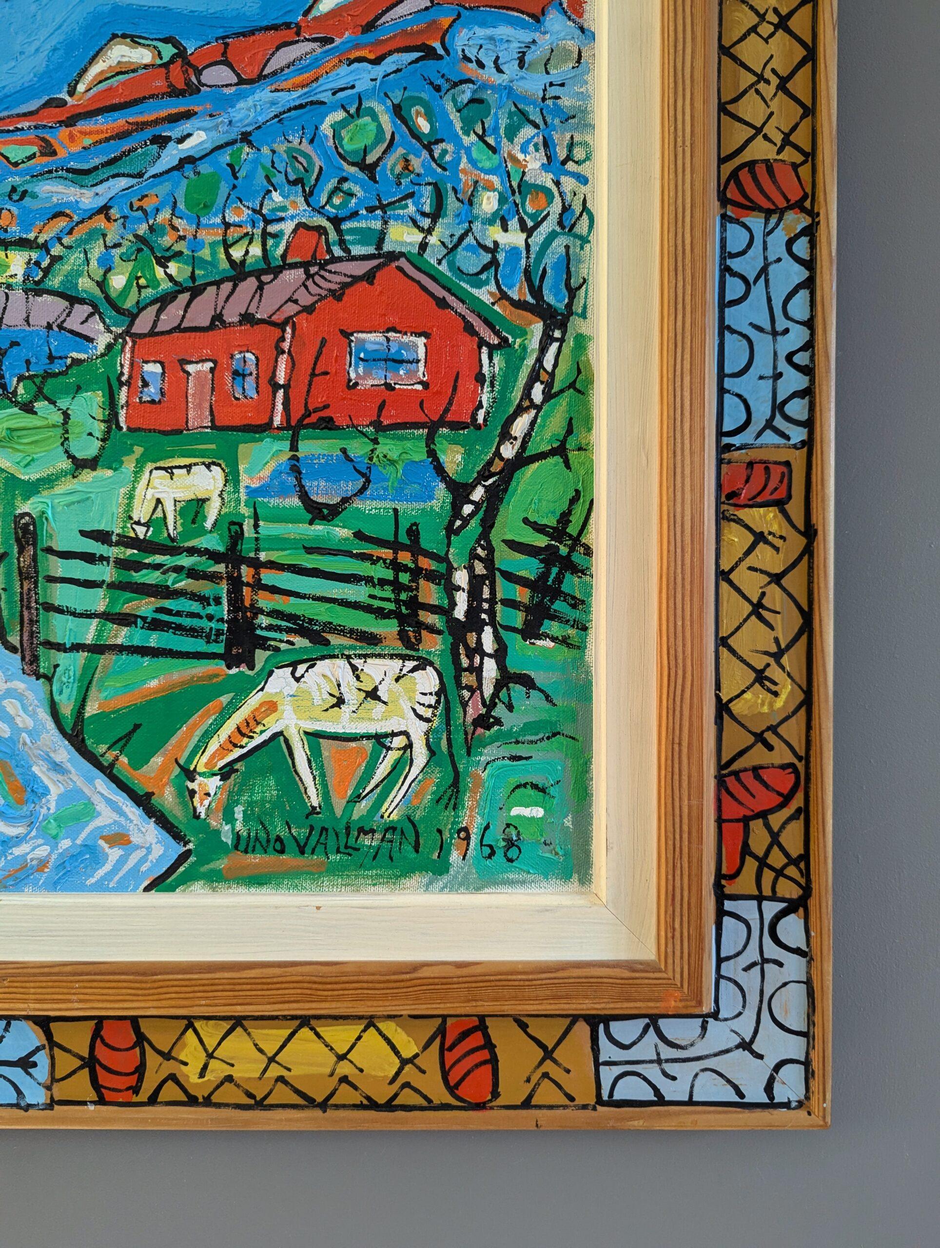 1968 Vintage Original Mid-Century Modern Landscape Oil Painting - Farm in Colour 7