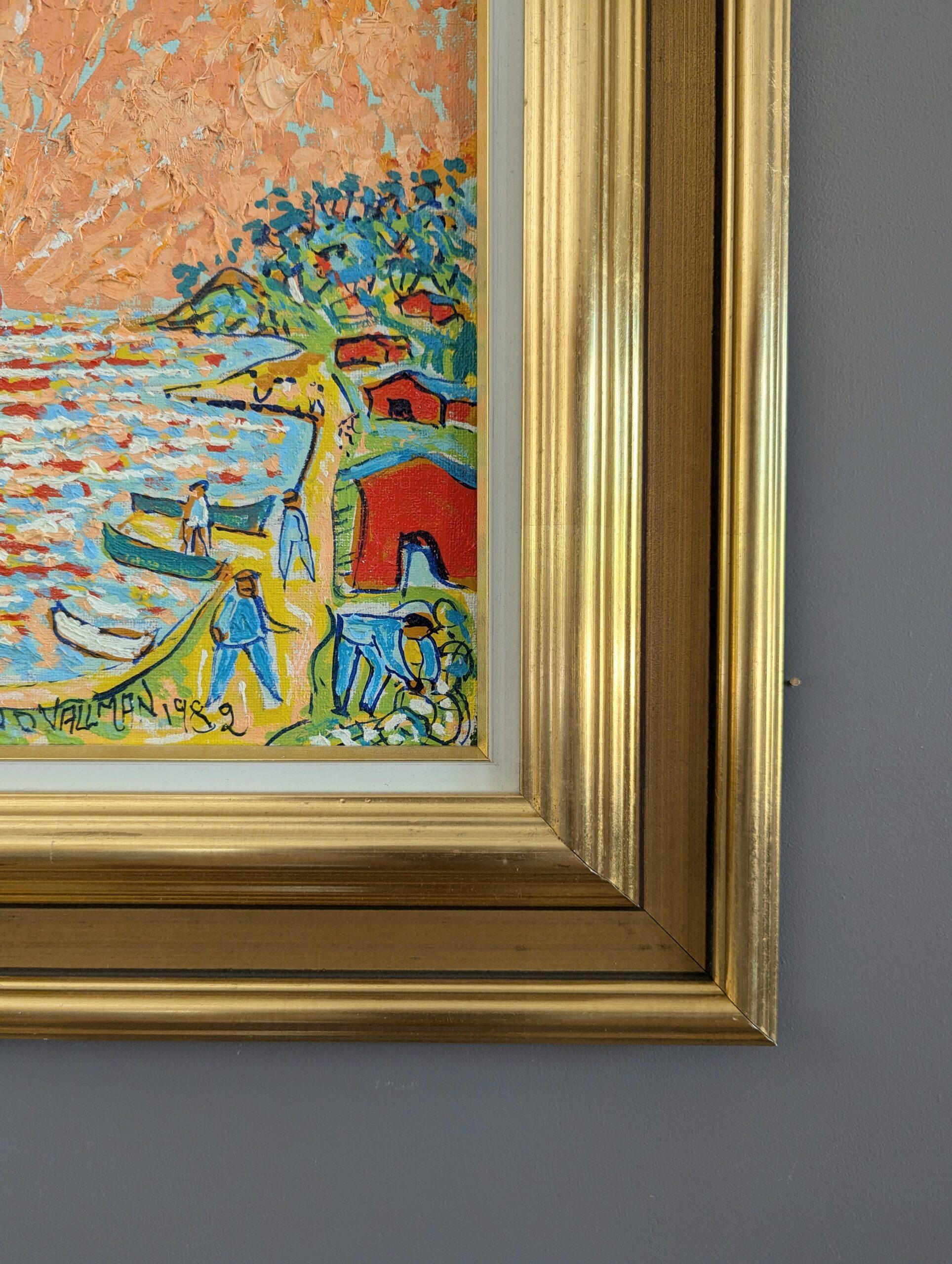 1982 Vintage Expressionist Figurative Ölgemälde von Uno Vallman - Glühende Sonne 9
