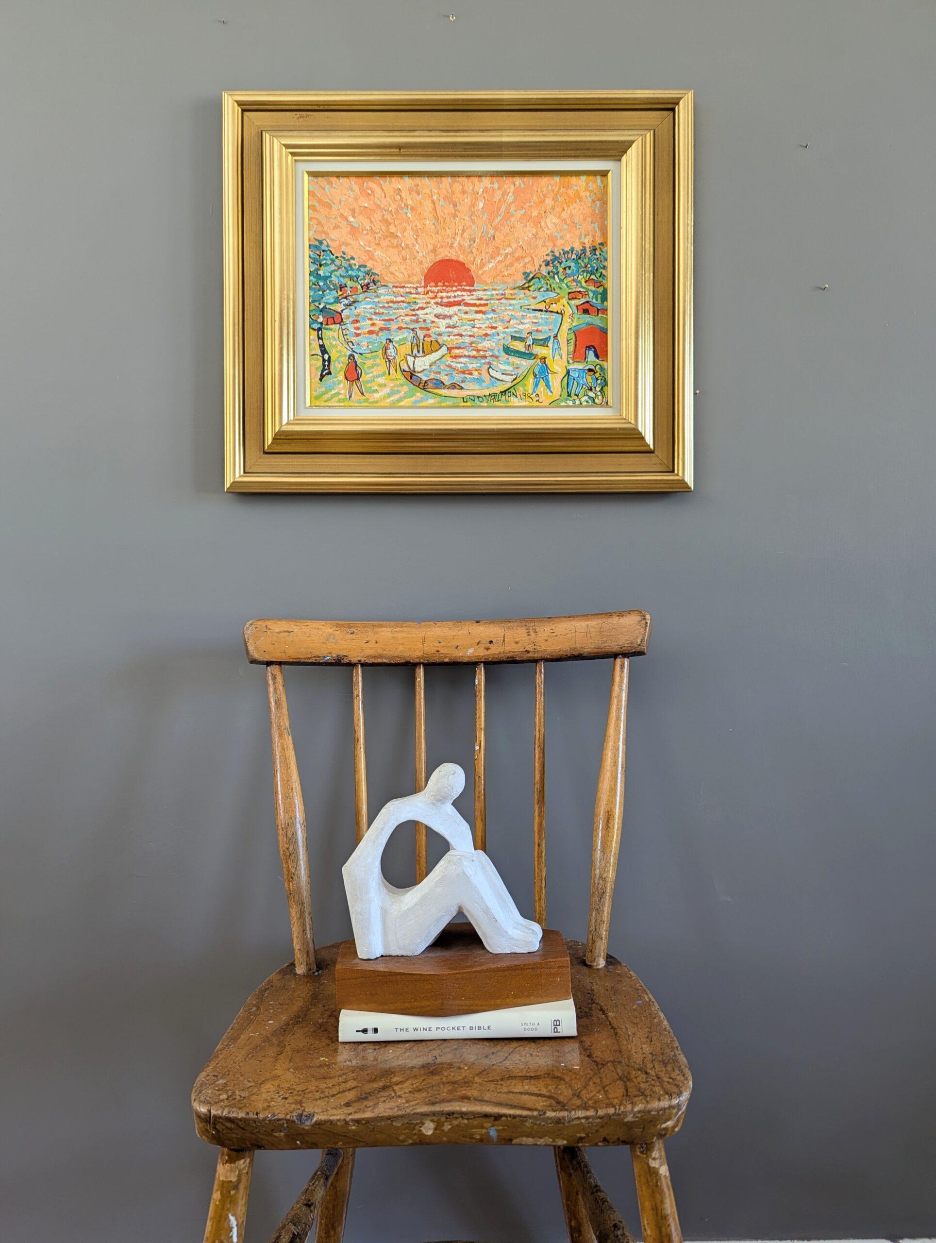 1982 Vintage Expressionist Figurative Ölgemälde von Uno Vallman - Glühende Sonne 7