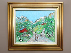 Peinture à l'huile suédoise expressive de style « Mid-Century Modern » représentant un paysage - « Valley Walk »