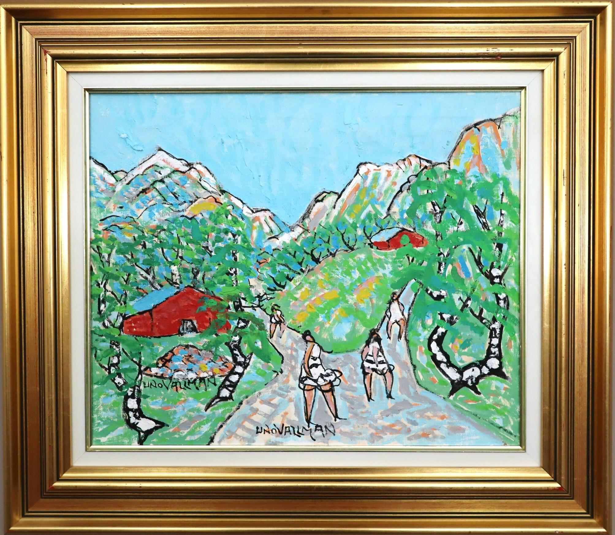 Uno Vallman Landscape Painting – Ausdrucksstarkes schwedisches Landschaftsgemälde im Mid-Century-Modern-Stil – „Valley Walk“