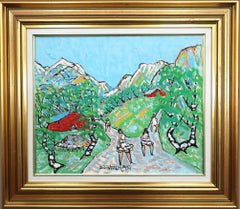 Peinture à l'huile suédoise expressive de style « Mid-Century Modern » représentant un paysage - « Valley Walk »