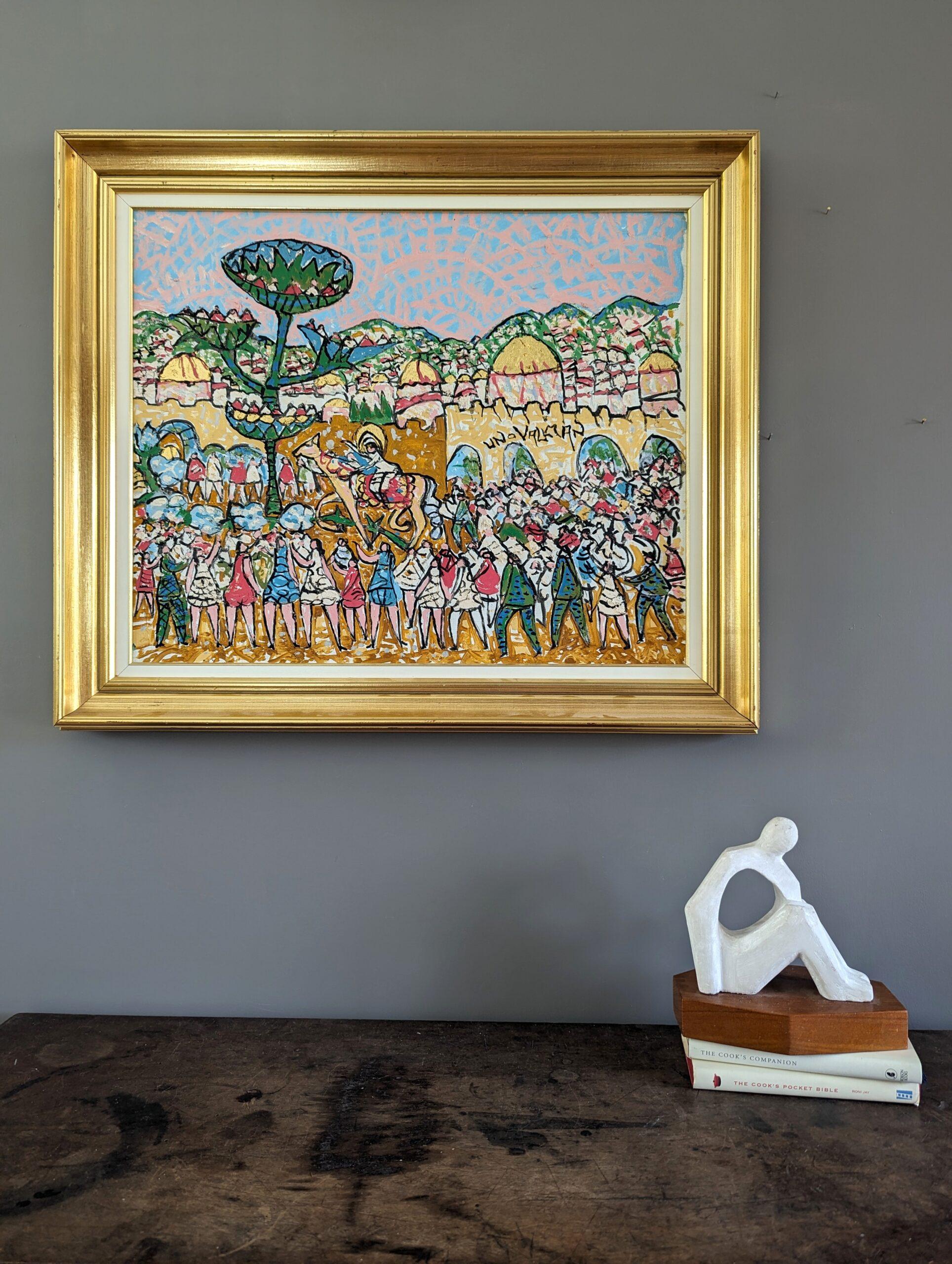 DESERT LAND
Size: 64 x 75 cm (including frame)
Oil on Canvas

A very lively and enchanting mid-century composition in oil, painted by Swedish artist Uno Vallman (1913-2004) whose works are included in the Swedish National Museum and The Swedish