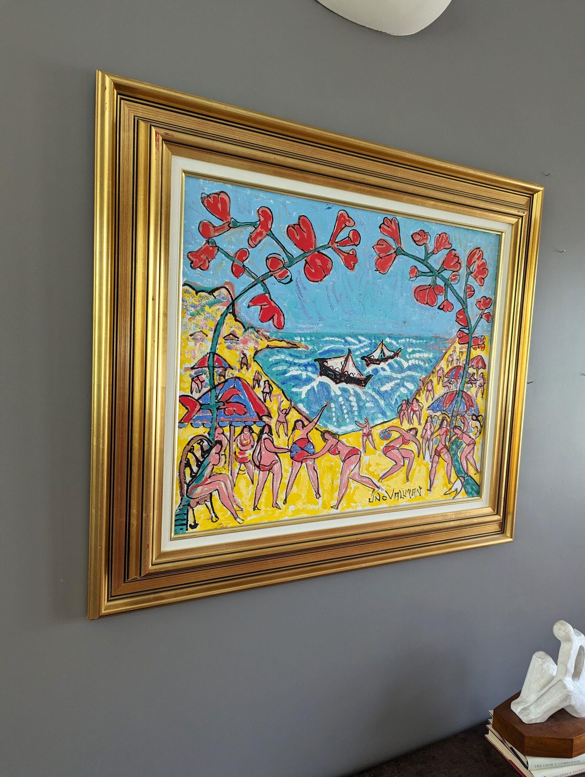 Pittura ad olio figurativa espressionista della metà del secolo scorso - Spiaggia estiva 6