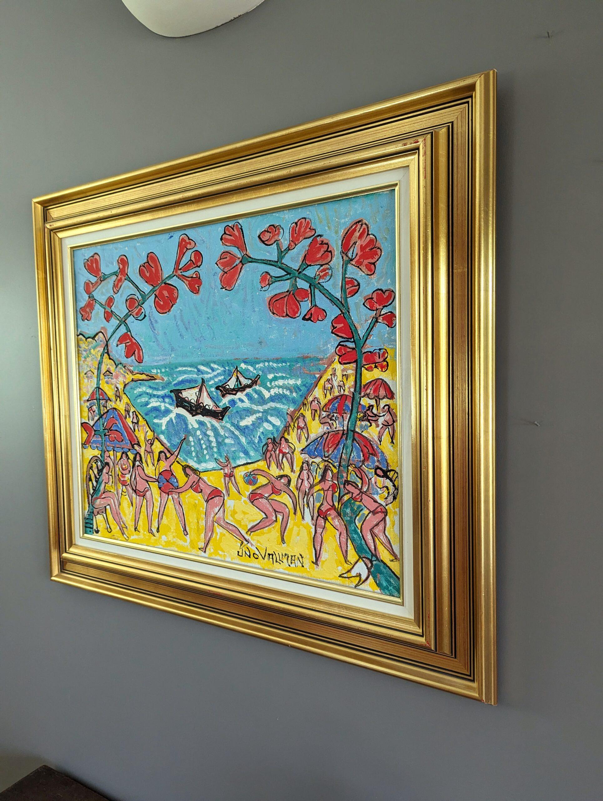 Pittura ad olio figurativa espressionista della metà del secolo scorso - Spiaggia estiva 7