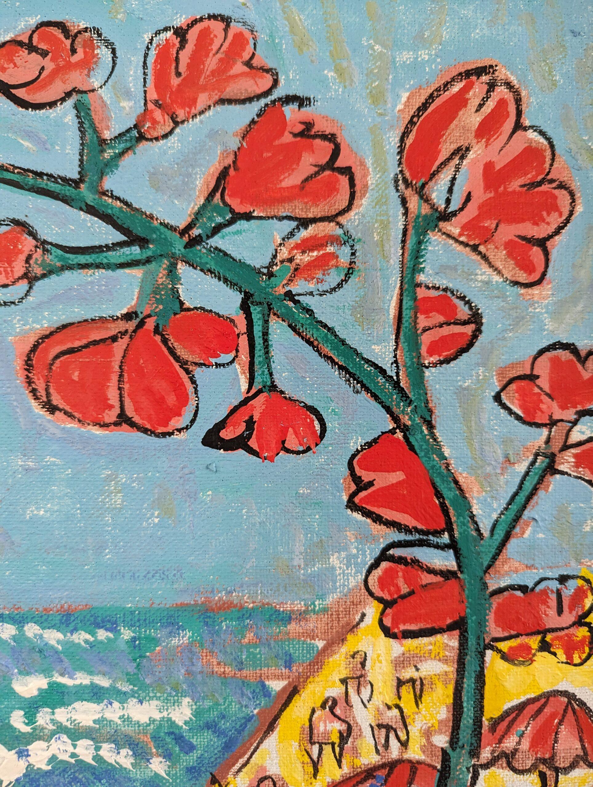 Pittura ad olio figurativa espressionista della metà del secolo scorso - Spiaggia estiva 4