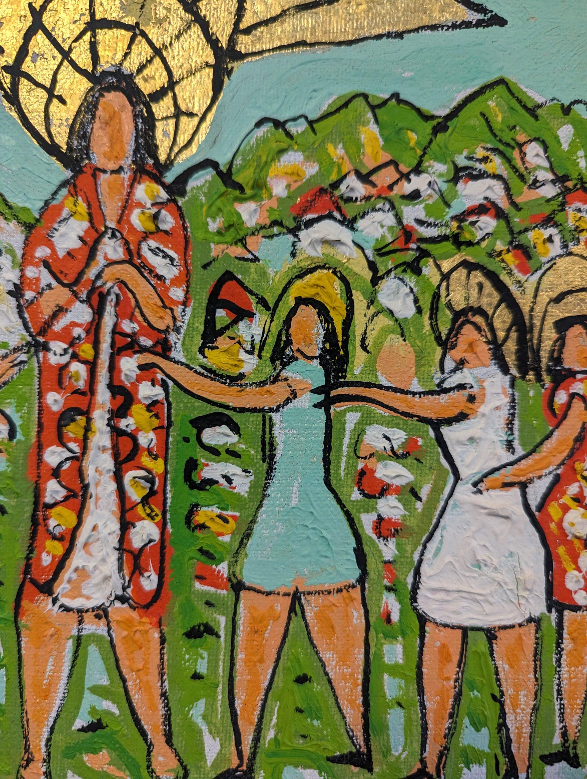 Vintage Mid-Century Expressionist Figurative Swedish Oil Painting - Garden Dance For Sale 6