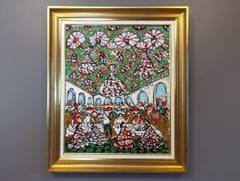 Vintage Mid-Century Interior Setting Oil Painting by Uno Vallman - The Banquet