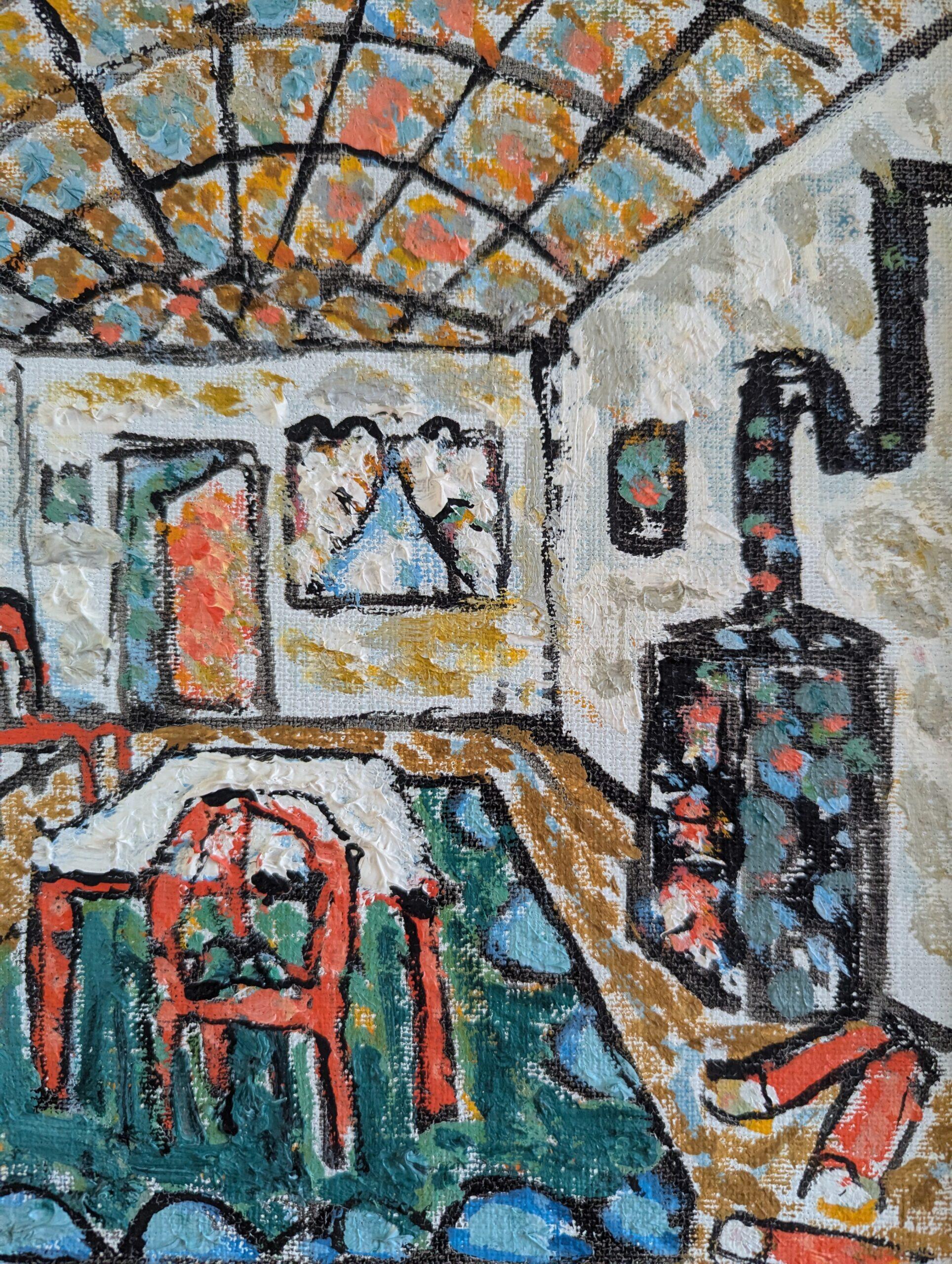Vintage Mid-Century Modern Swedish Expressionist Oil Painting - Cosy Interior For Sale 8