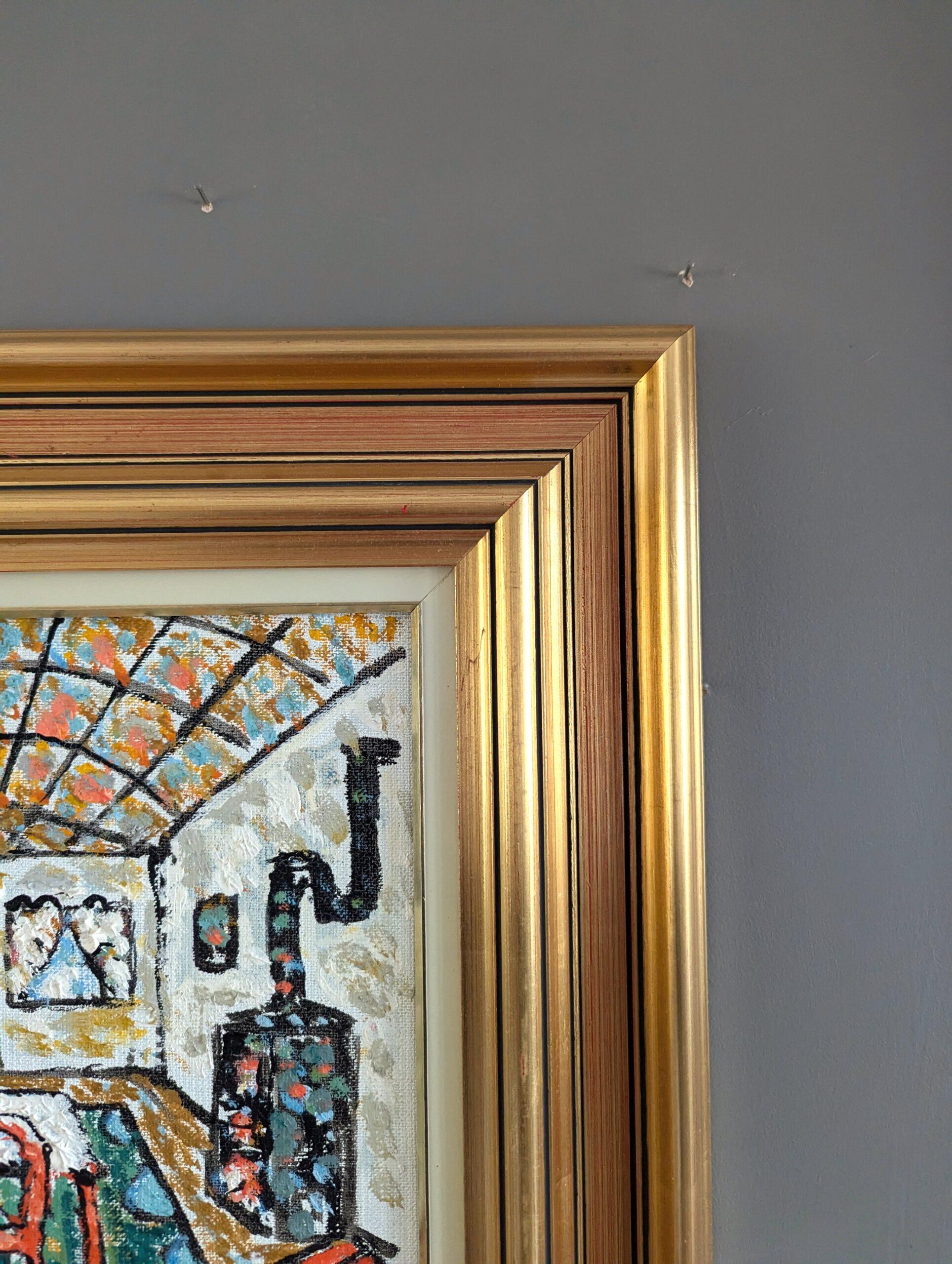 Vintage Mid-Century Modern Swedish Expressionist Oil Painting - Cosy Interior For Sale 4