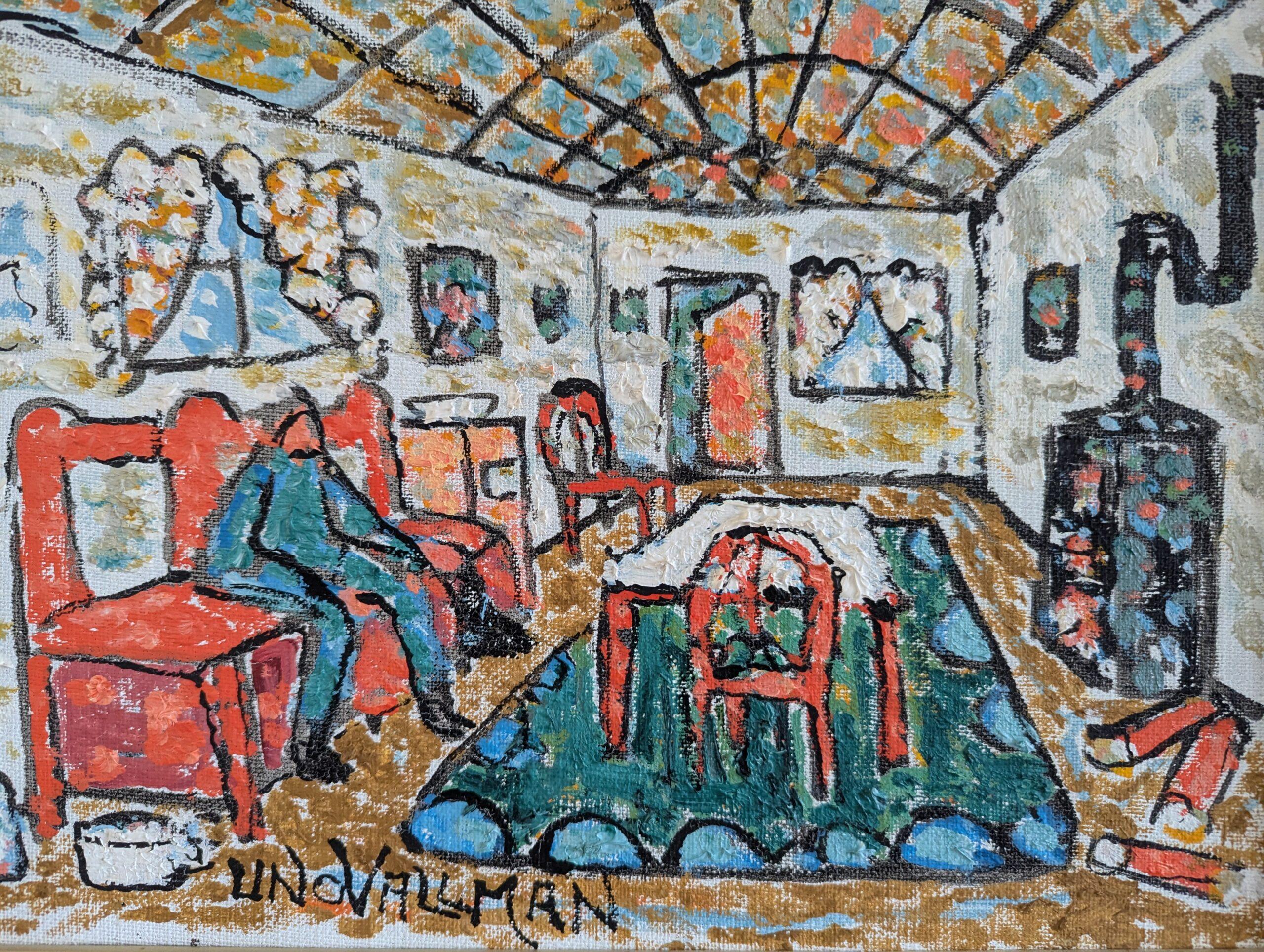 Vintage Mid-Century Modern Swedish Expressionist Oil Painting - Cosy Interior For Sale 5