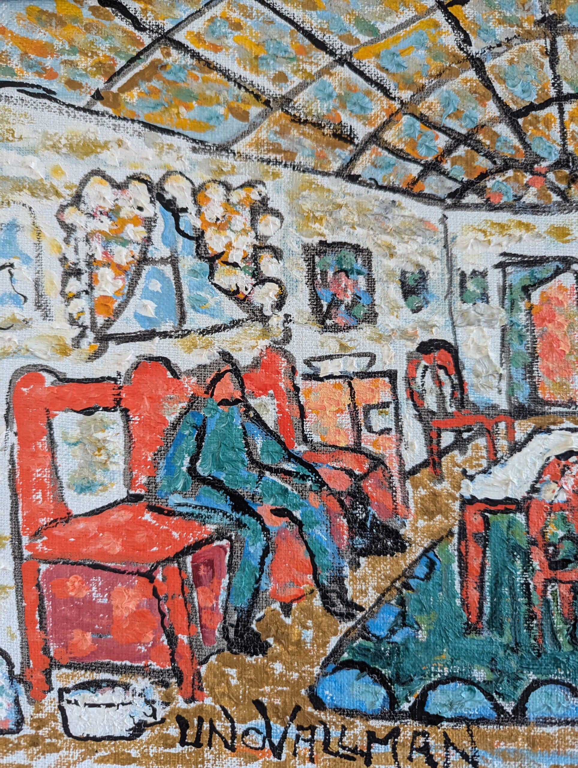 Vintage Mid-Century Modern Swedish Expressionist Oil Painting - Cosy Interior For Sale 6