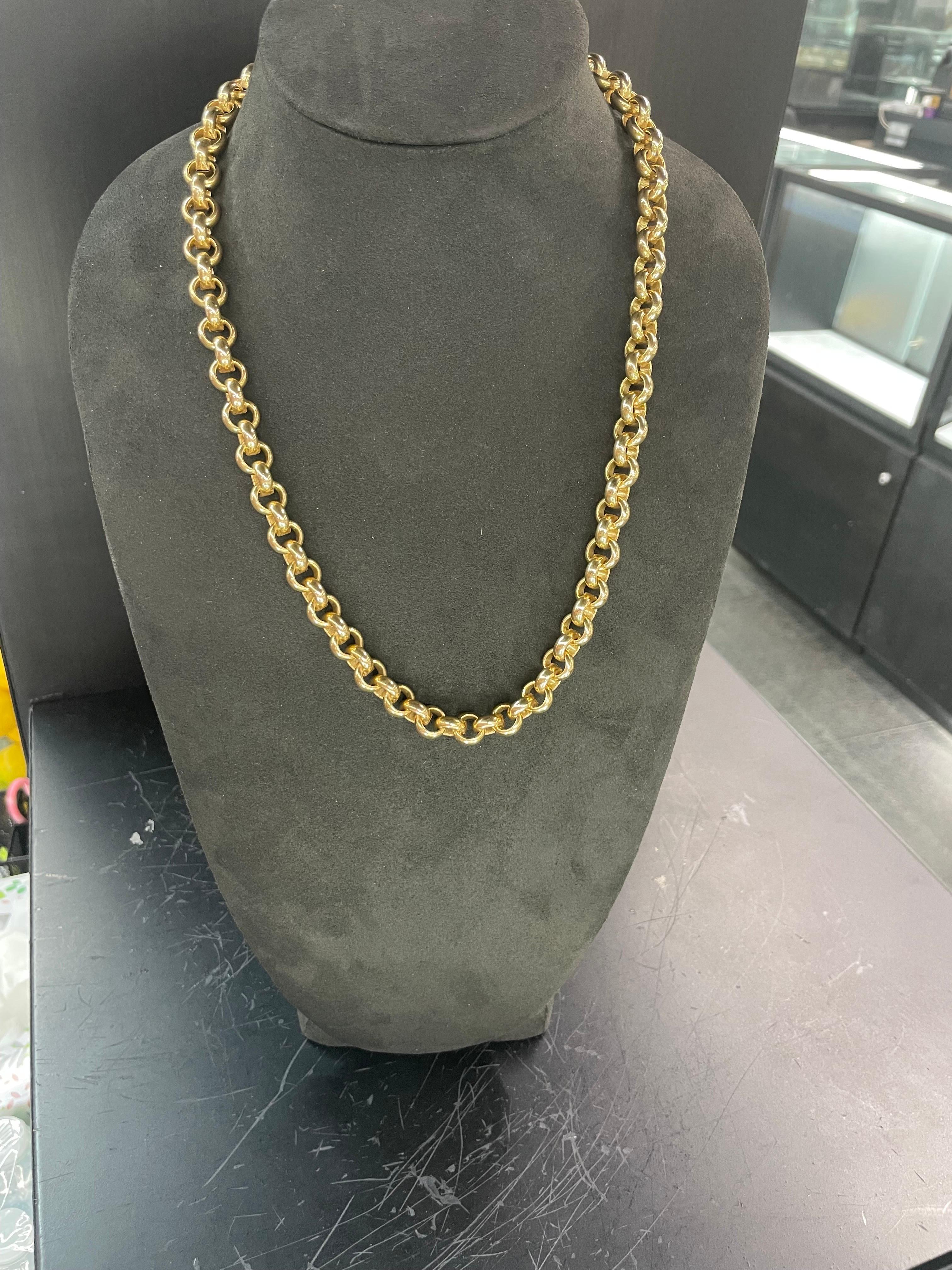 UnoAErre 14 Karat Yellow Gold Rolo Link Necklace Bracelet 68.9 Grams Italy For Sale 2