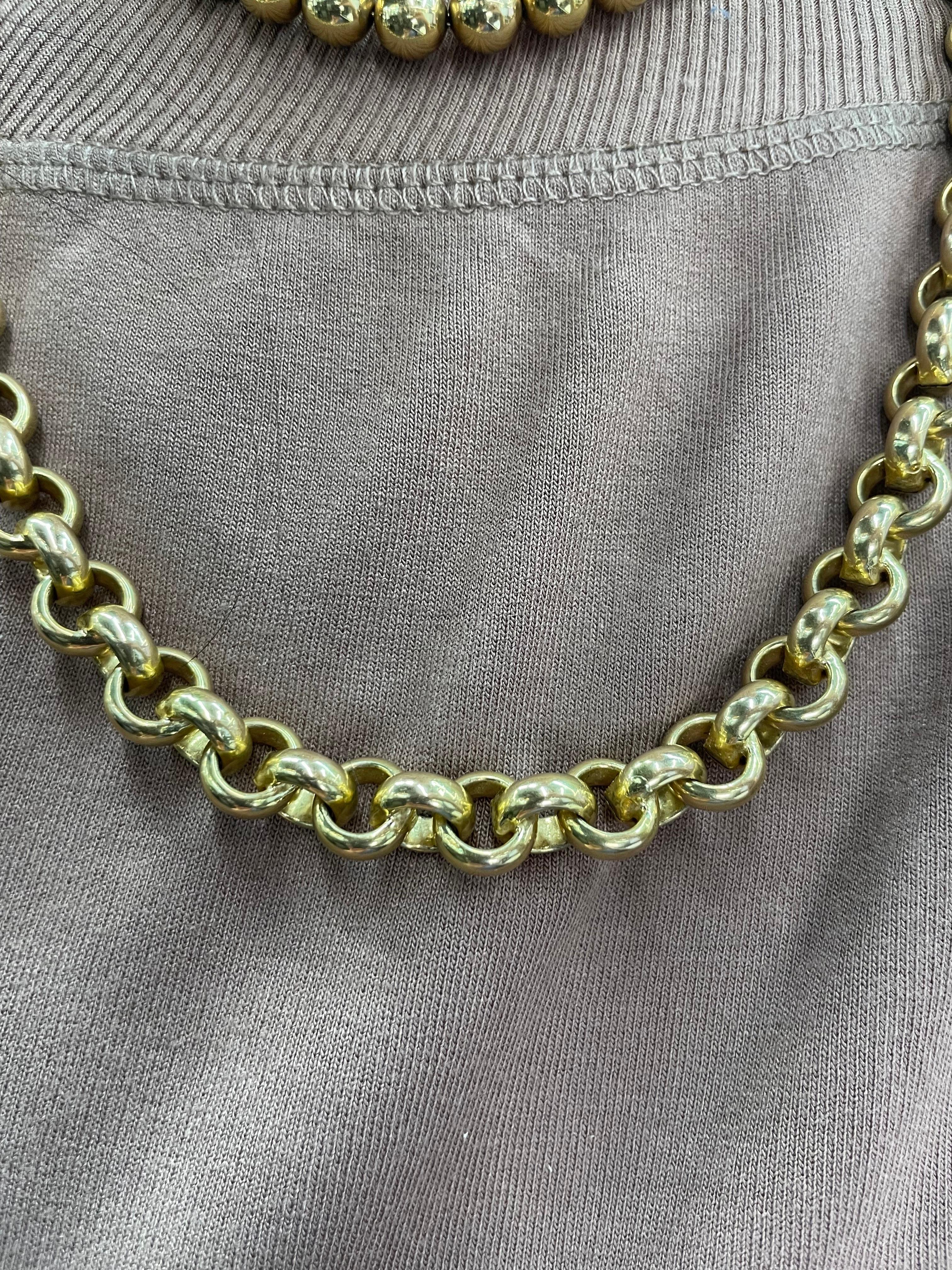 UnoAErre 14 Karat Yellow Gold Rolo Link Necklace Bracelet 68.9 Grams Italy For Sale 5
