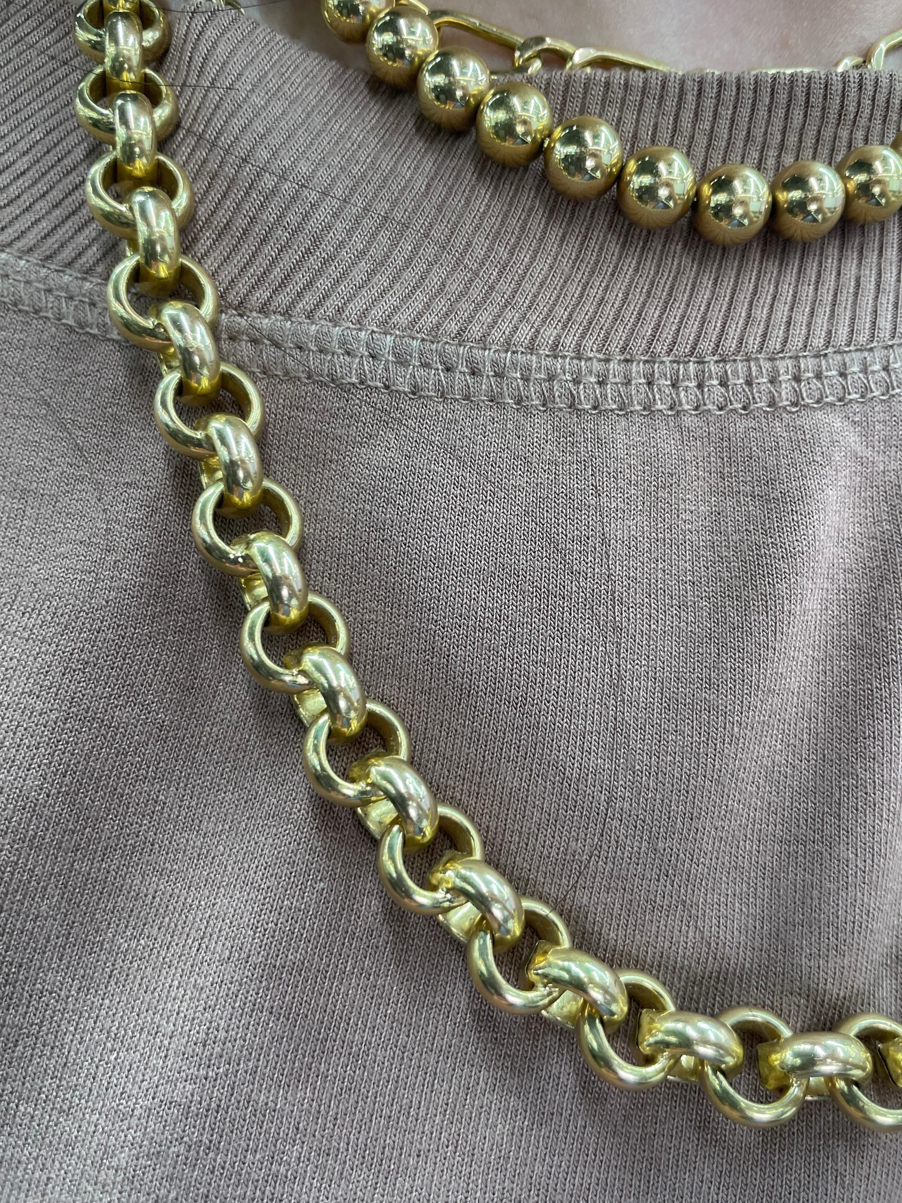 UnoAErre 14 Karat Yellow Gold Rolo Link Necklace Bracelet 68.9 Grams Italy For Sale 6