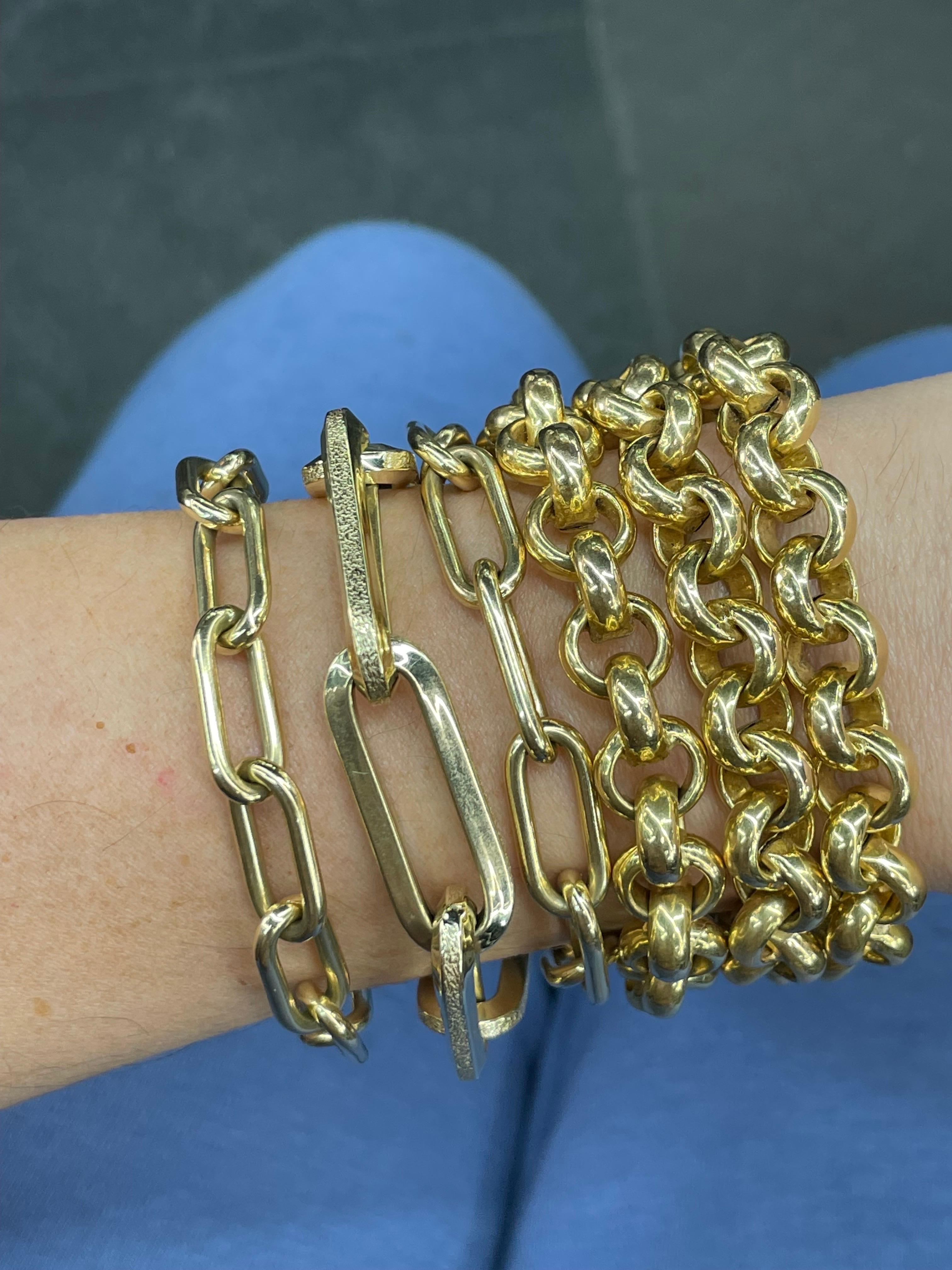 UnoAErre 14 Karat Yellow Gold Rolo Link Necklace Bracelet 68.9 Grams Italy For Sale 11