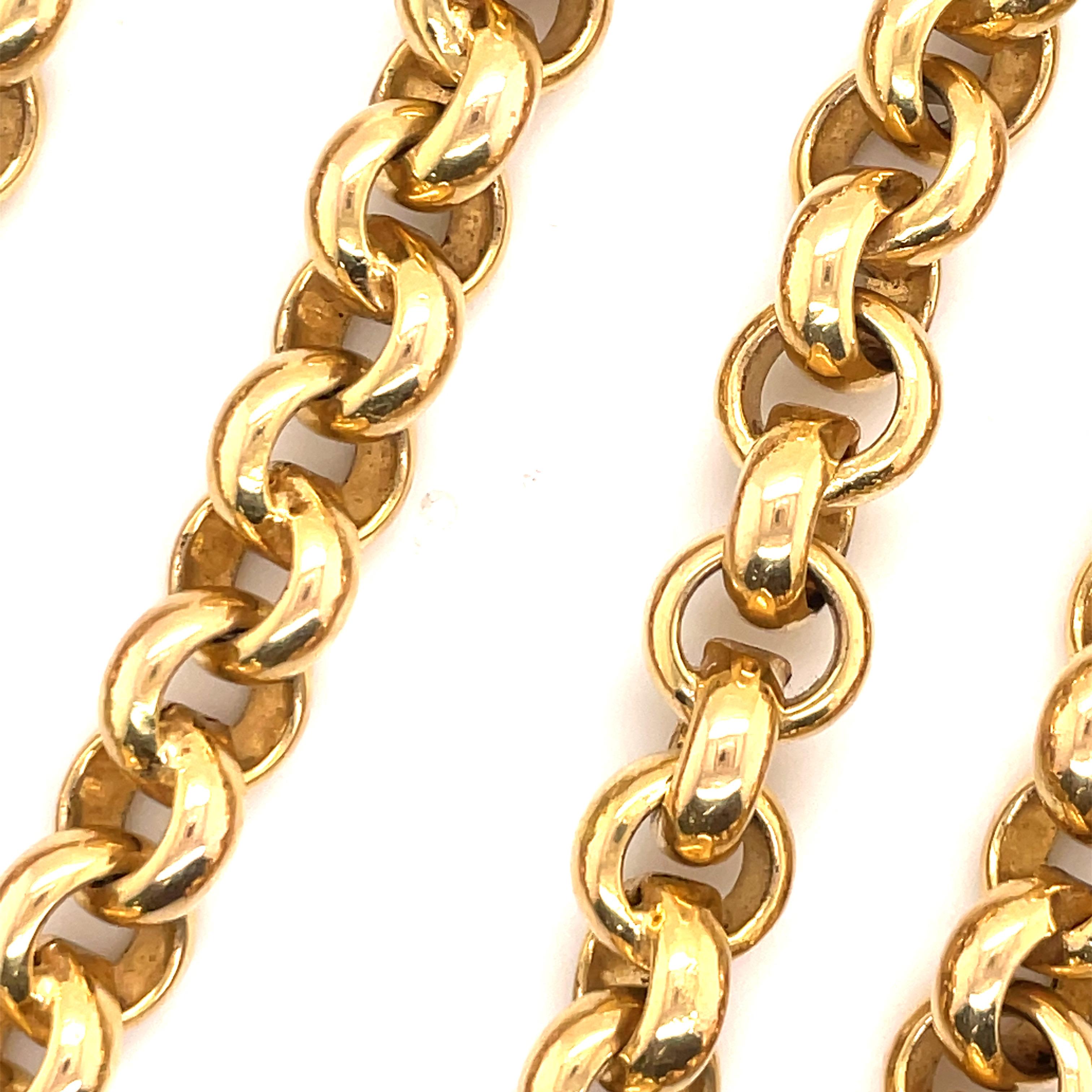 Contemporary UnoAErre 14 Karat Yellow Gold Rolo Link Necklace Bracelet 68.9 Grams Italy For Sale