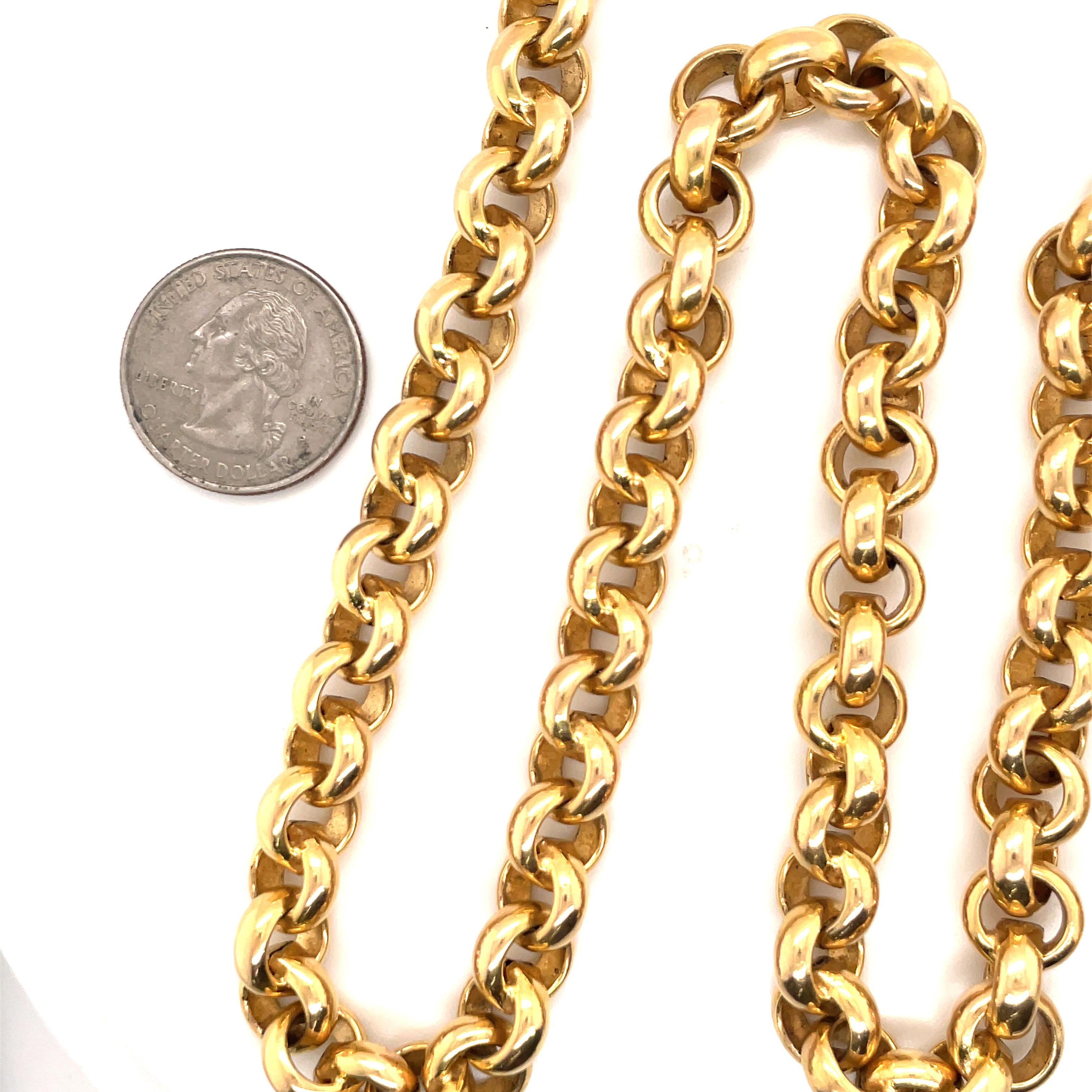 UnoAErre 14 Karat Yellow Gold Rolo Link Necklace Bracelet 68.9 Grams Italy In Excellent Condition For Sale In New York, NY