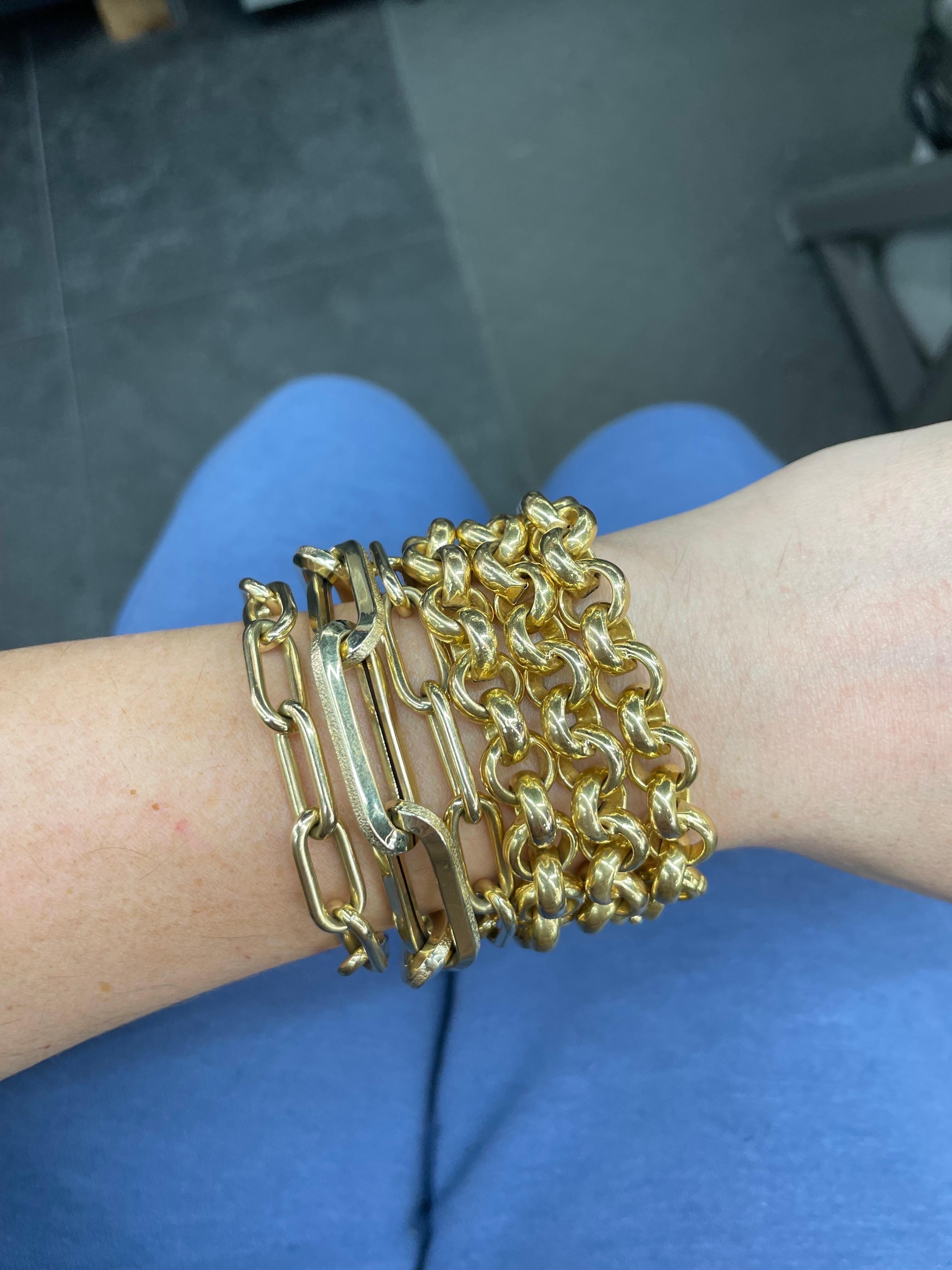 Women's UnoAErre 14 Karat Yellow Gold Rolo Link Necklace Bracelet 68.9 Grams Italy For Sale