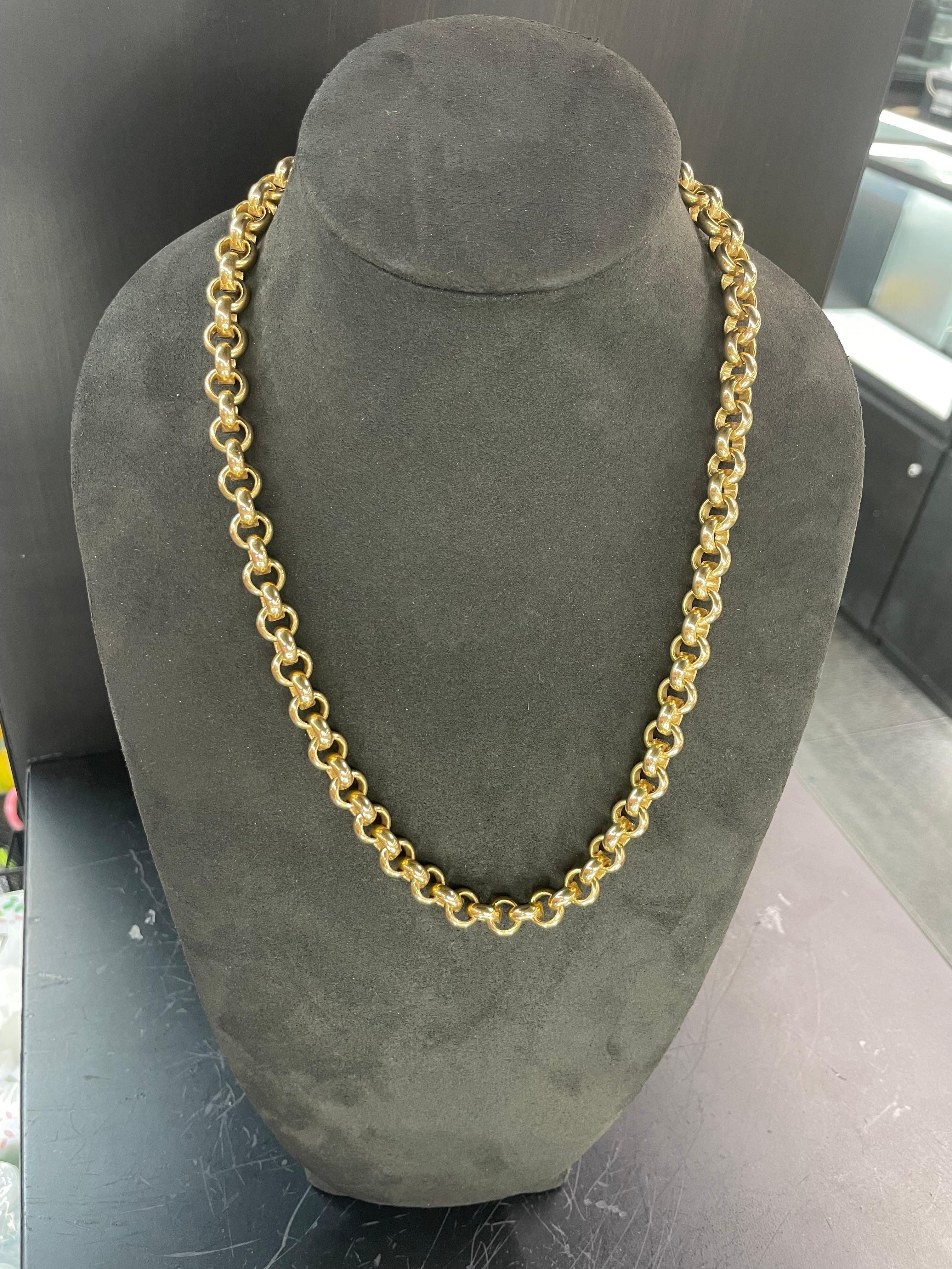 UnoAErre 14 Karat Yellow Gold Rolo Link Necklace Bracelet 68.9 Grams Italy For Sale 1