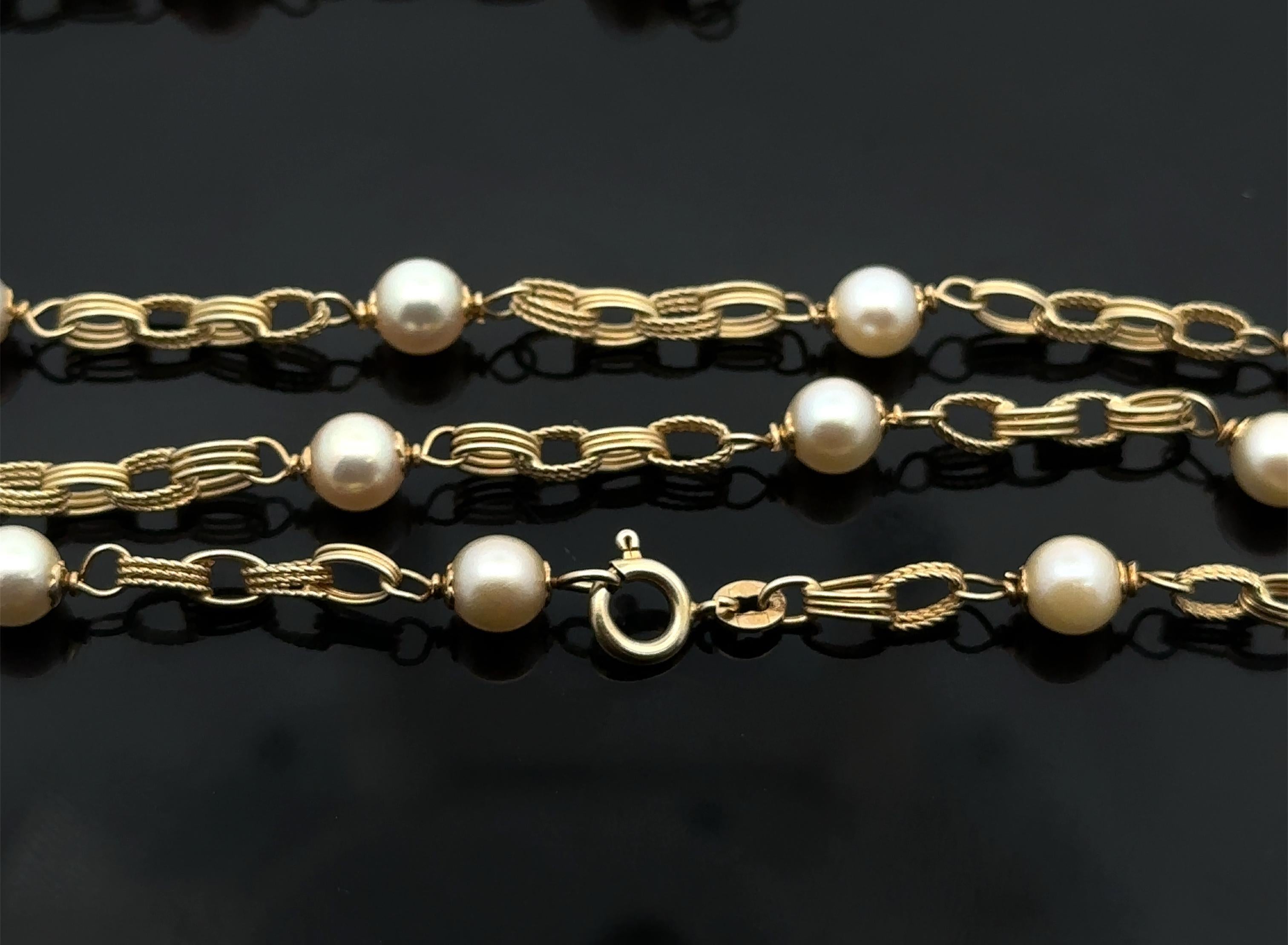 Taglio rotondo UnoAErre, collana in oro giallo italiano 14k con perle e fili intrecciati, lunga 36