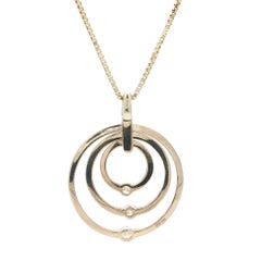 UnoAErre 14k Yellow Gold Channel Diamond 3 Concentric Circles Pendant Necklace