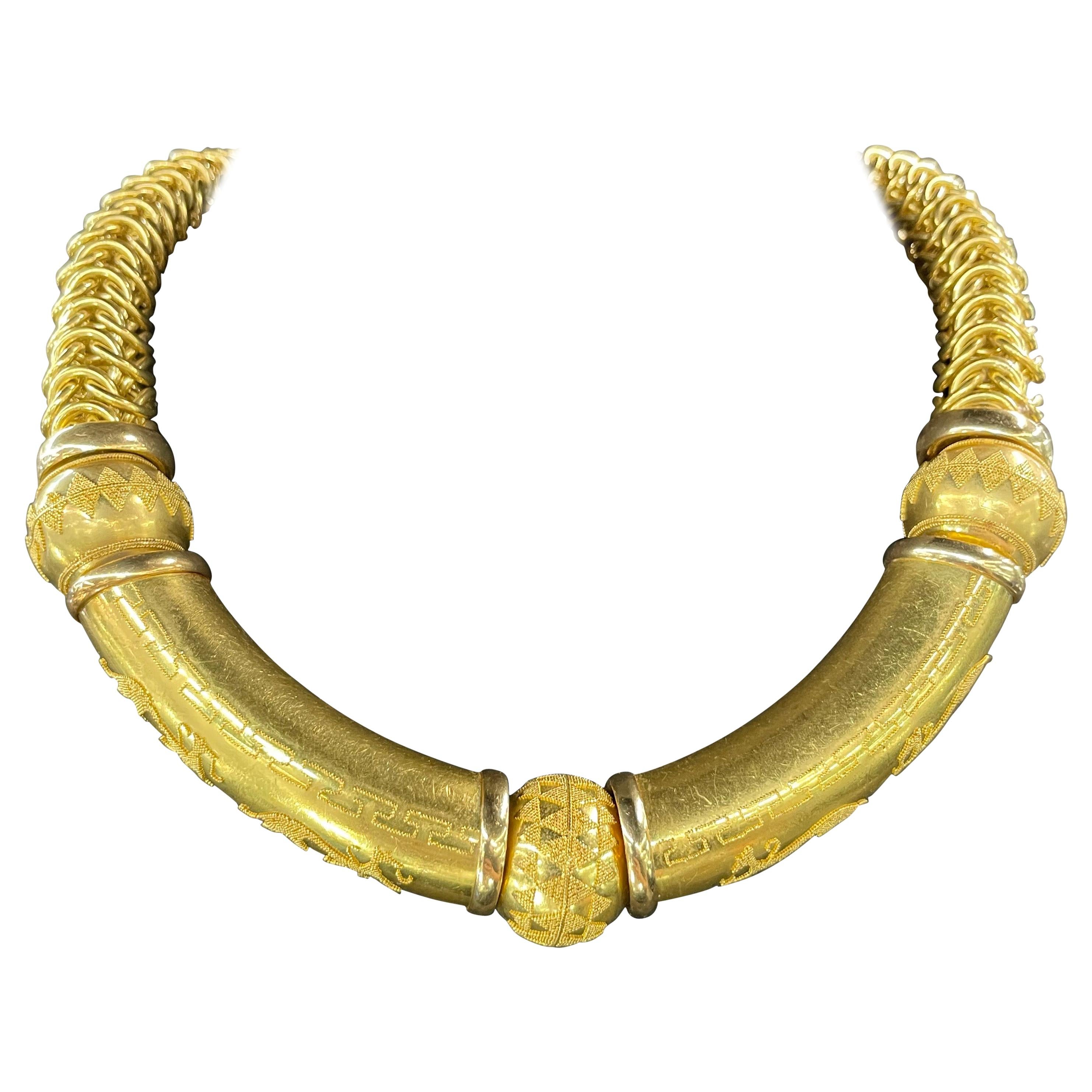 UnoAErre 18 Karat Gelbgold Halskette im ägyptischen Stil 146.2 Gramm Italien
