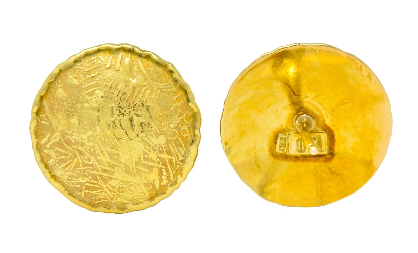 Unoaerre 18 Karat Yellow Gold Textured Disc Earrings 2