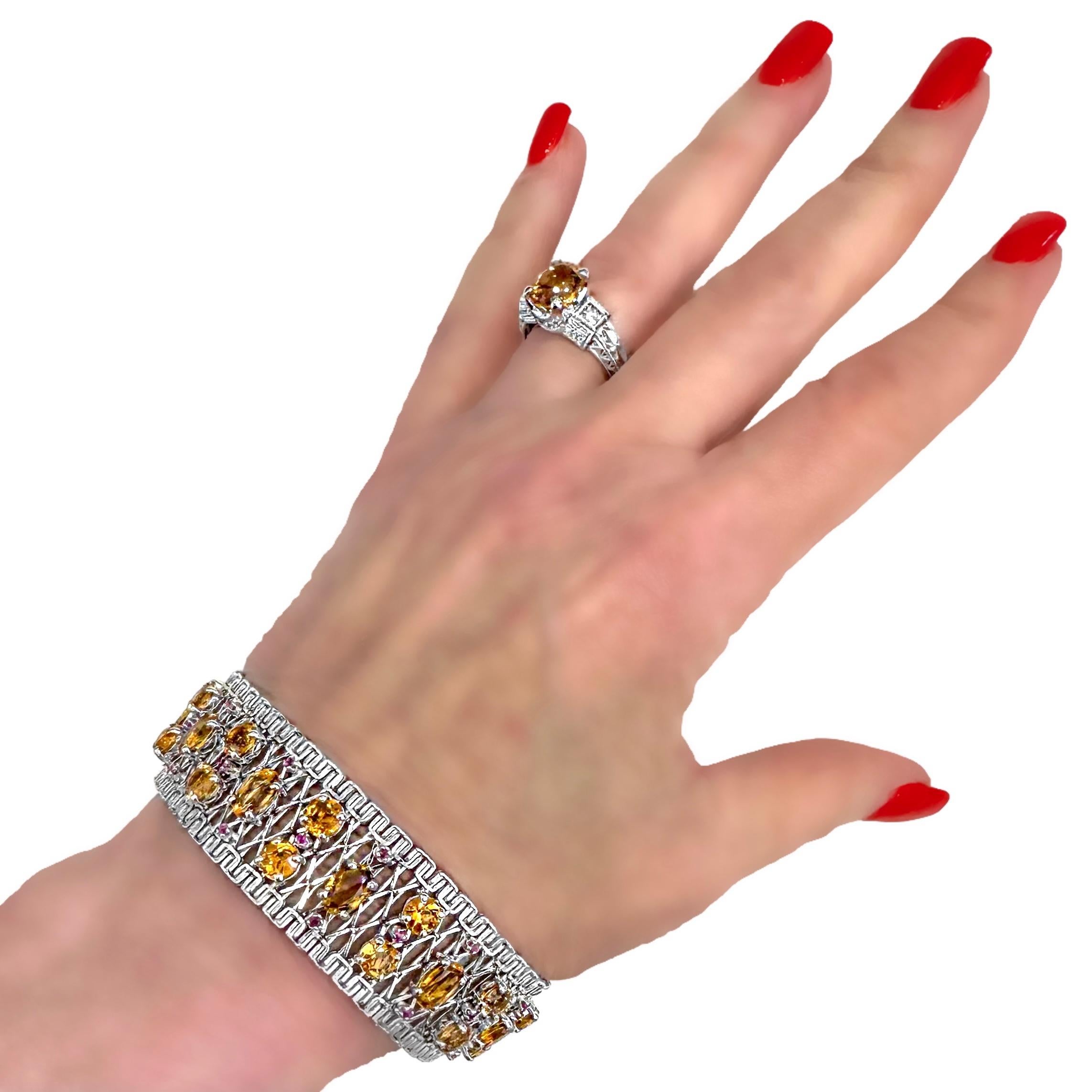Unoaerre Pulsera de Oro Blanco de 18 K con Topacio Imperial y Rubíes en venta 5