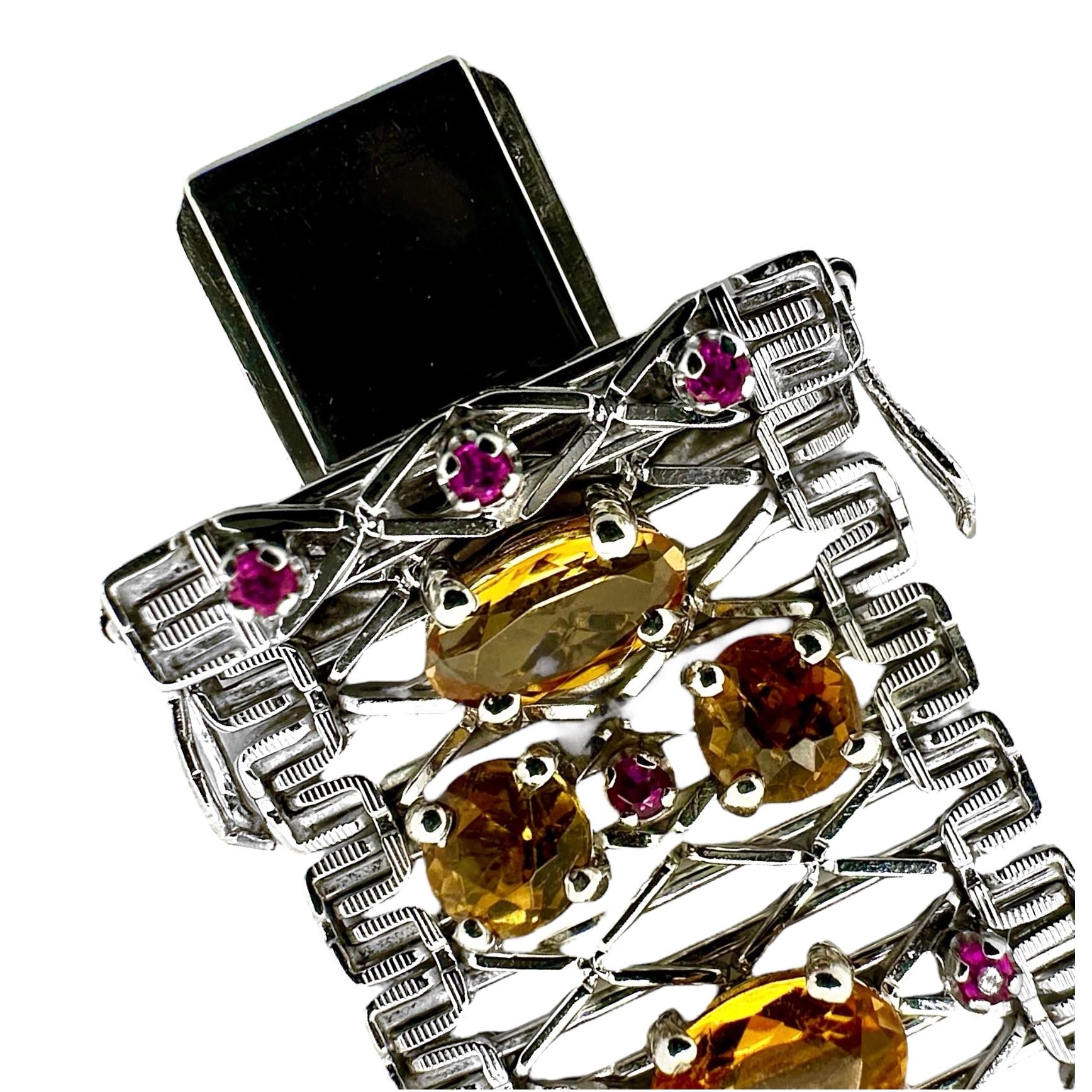 Femenino o masculino Unoaerre Pulsera de Oro Blanco de 18 K con Topacio Imperial y Rubíes en venta