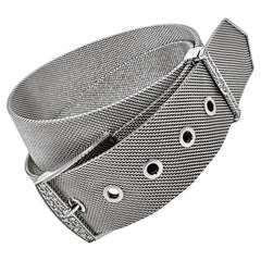 Unoaerre 18K White Gold Mesh Double Wrap Bracelet with Diamond Buckle
