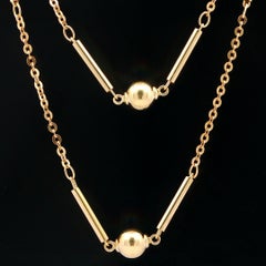 UnoAErre 18k Yellow Gold 32" Long Bar & Ball Station Link Cable Chain Necklace