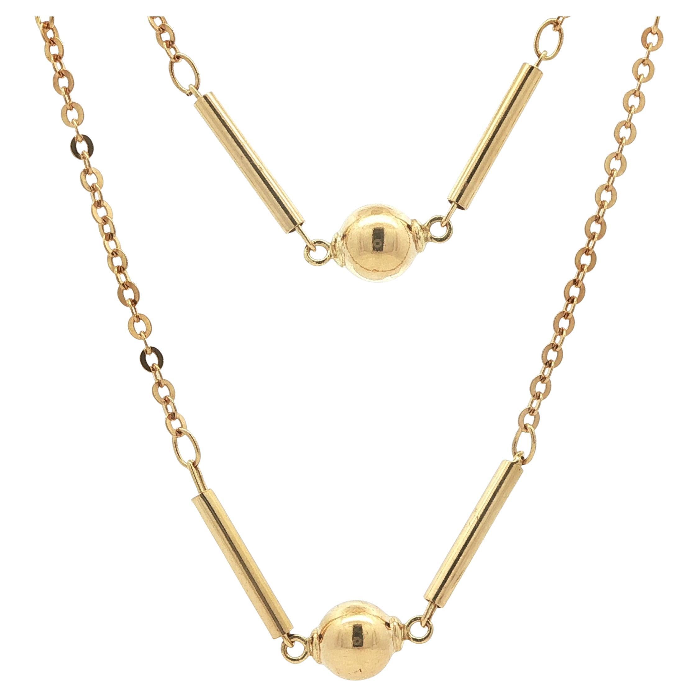 UnoAErre 18k Gelbgold 32" lange Bar & Ball Station Link Kabelkette Halskette im Angebot