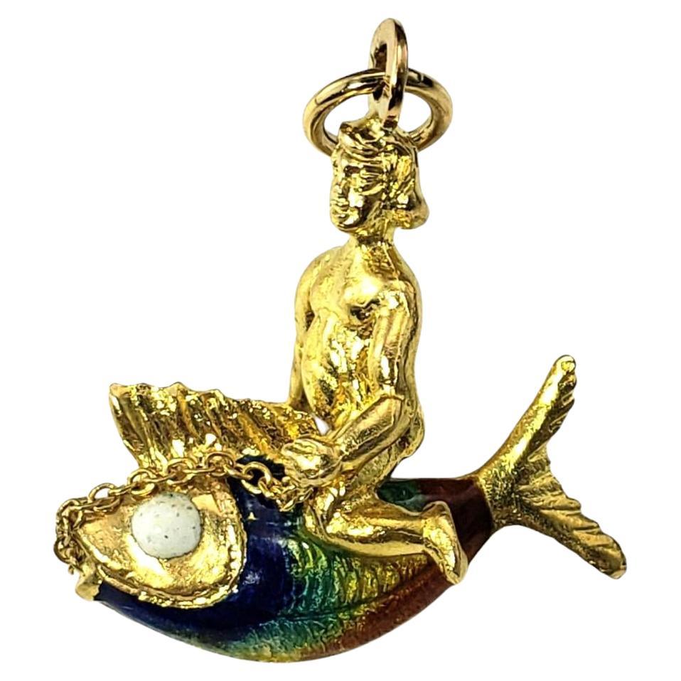 UnoAErre 18K Yellow Gold Poseidon Riding Enamel Fish Charm #21161