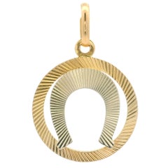 UnoAErre 18k Yellow & White Gold Fluted Finish Medallion Horseshoe Pendant